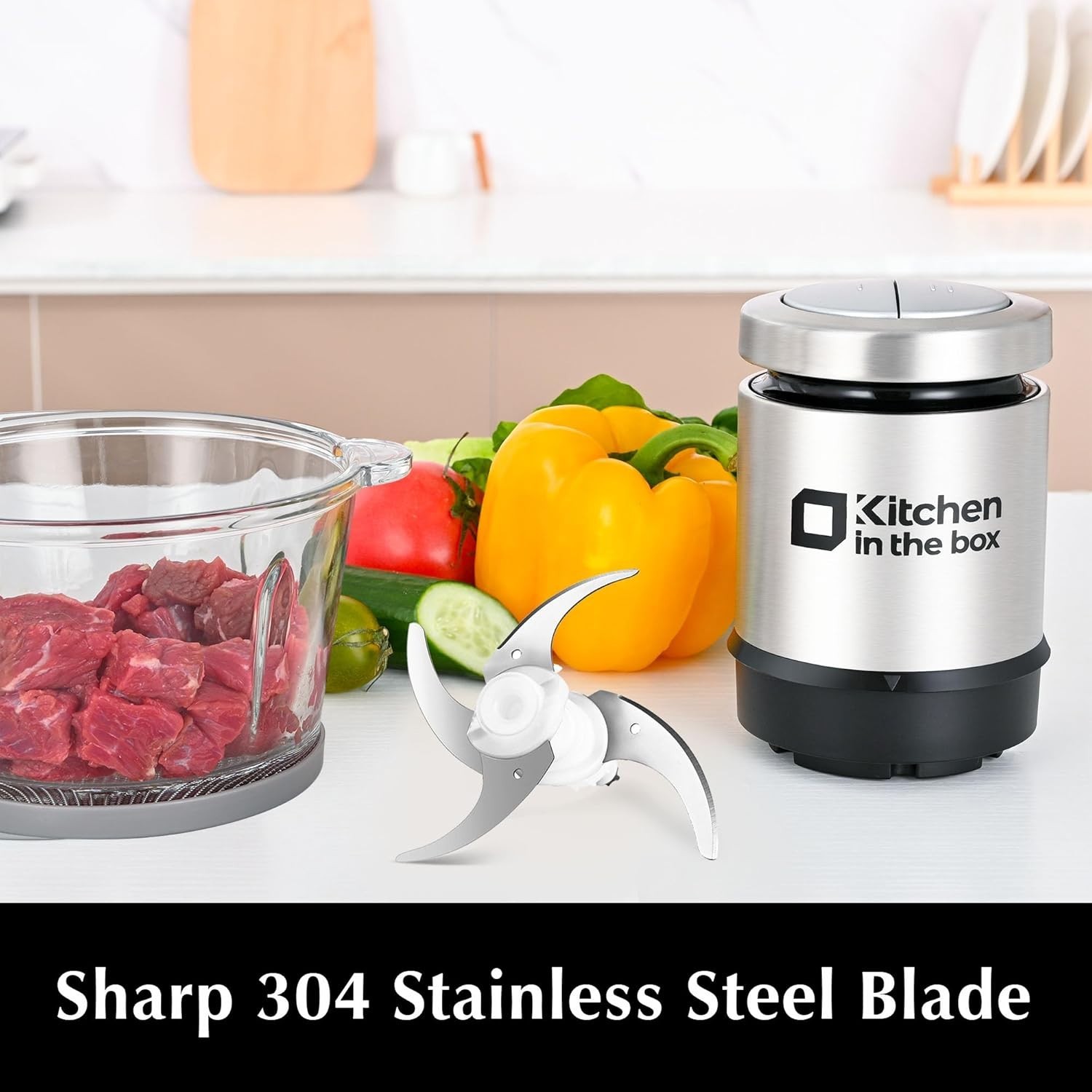 400W Mini Food Processor & Meat Grinder with 3-Cup Glass Bowl for Quick Chopping