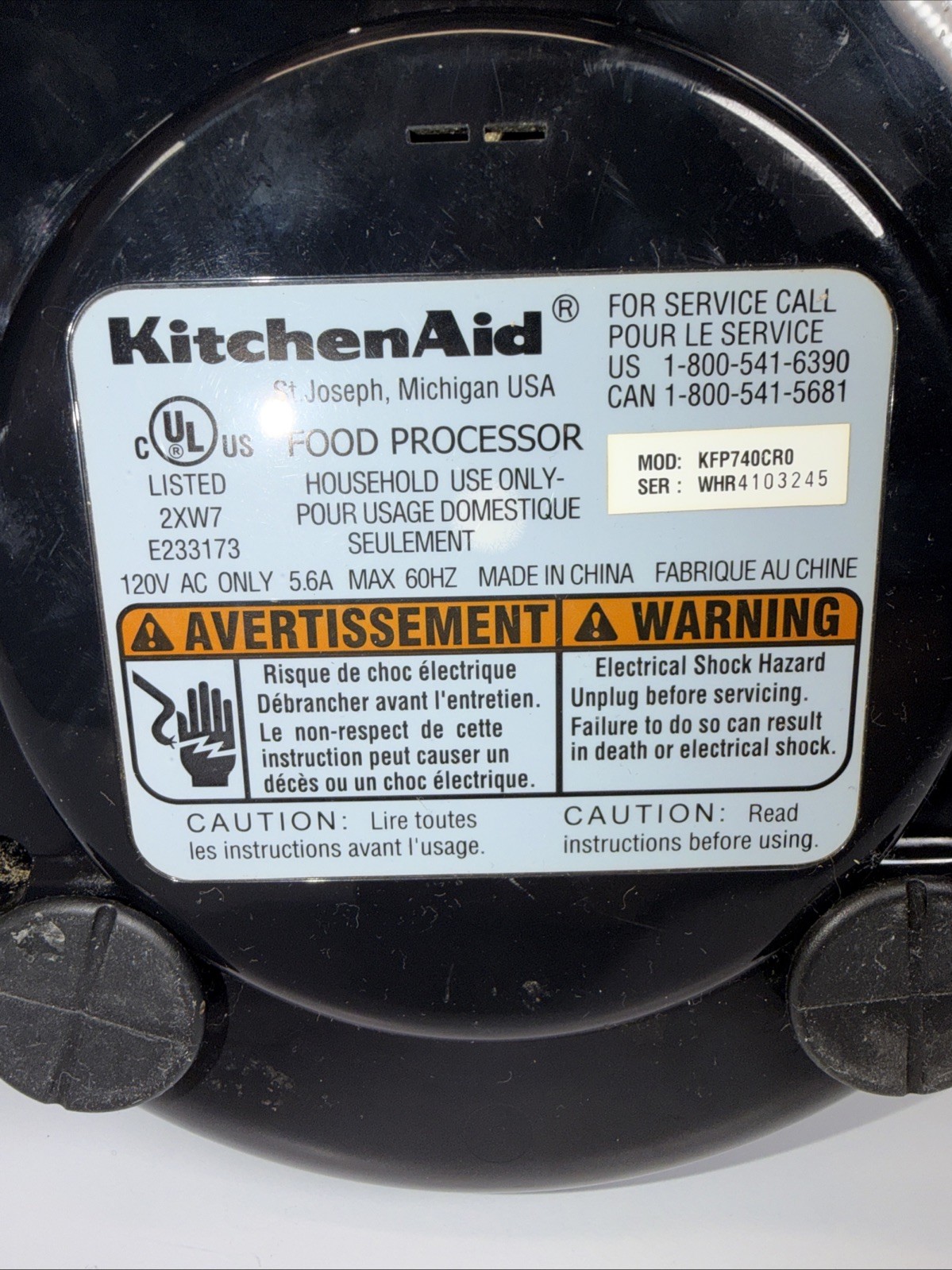 KitchenAid KFP740CR0 Food Processor Replacement Base Motor Only Chrome Works