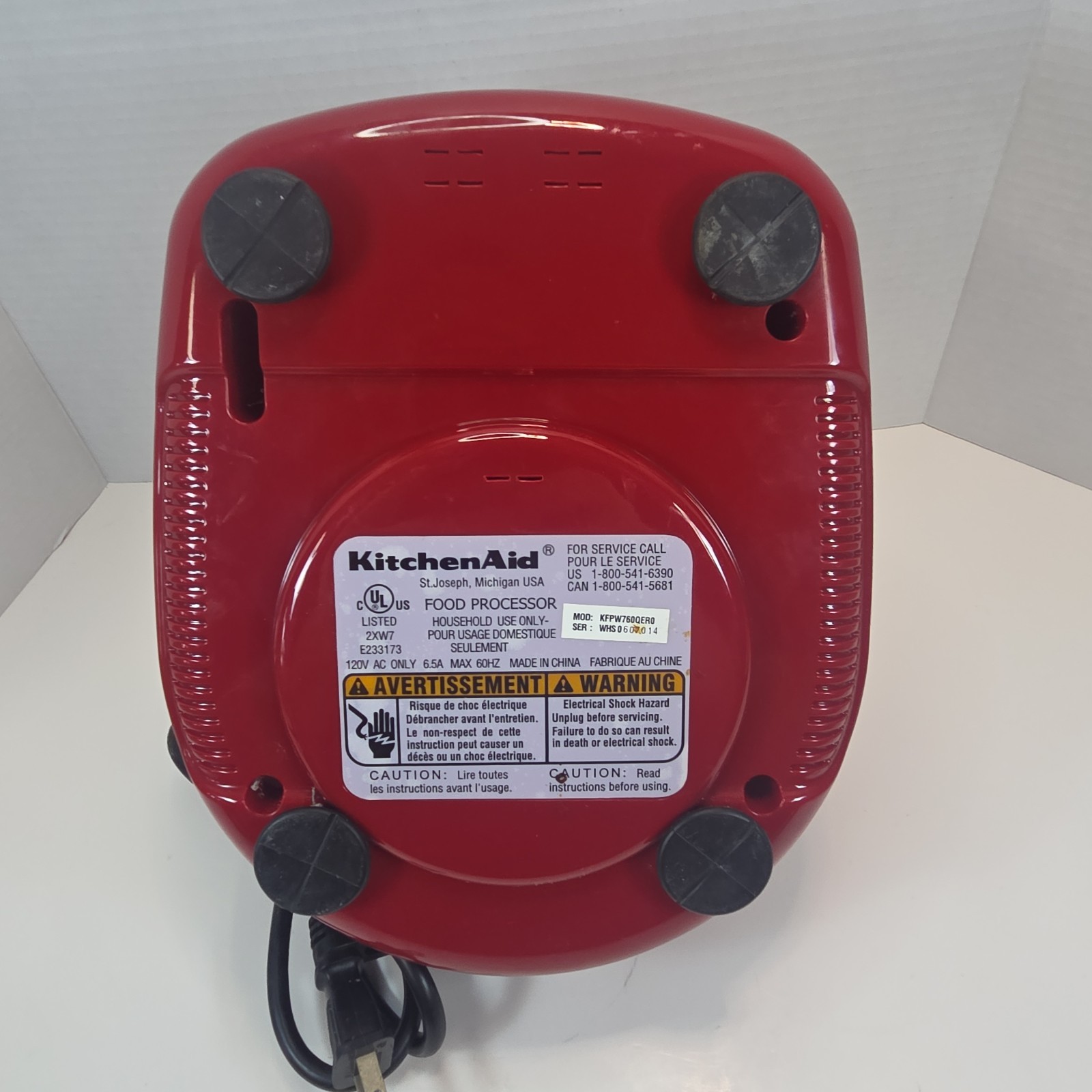 KitchenAid Food Processor KFPW760 Red *Motor Base Only* Tested Works