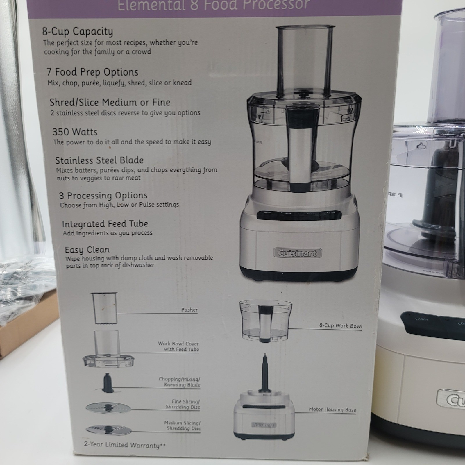 Cuisinart Elemental 8 Cup Food Processor White FP-8 350W with Accessories Box