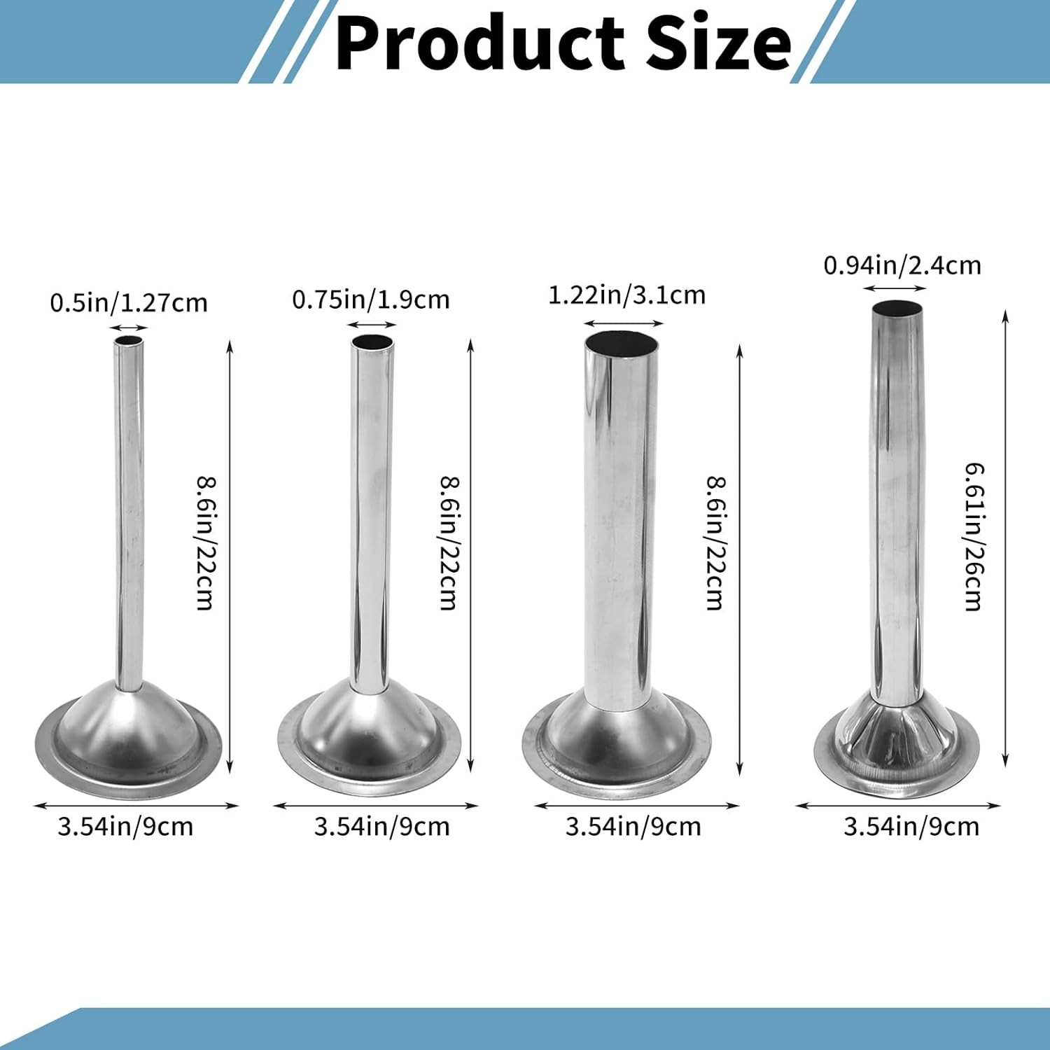 Stainless Steel Sausage Stuffer Tubes Food Meat Grinder #22, Silver