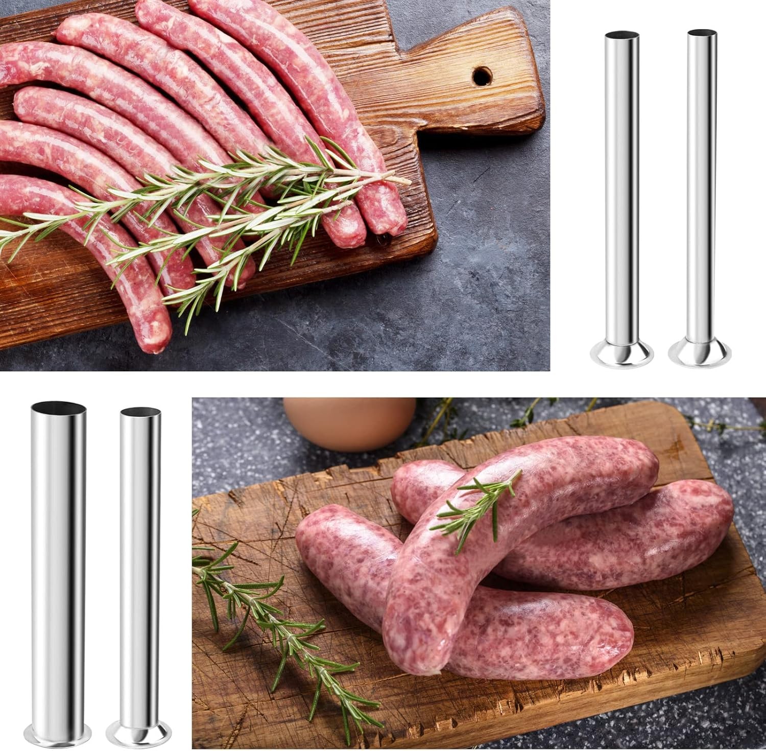 Stainless Steel Sausage Stuffing Tubes, 4 Sizes Meat Grinder Silver