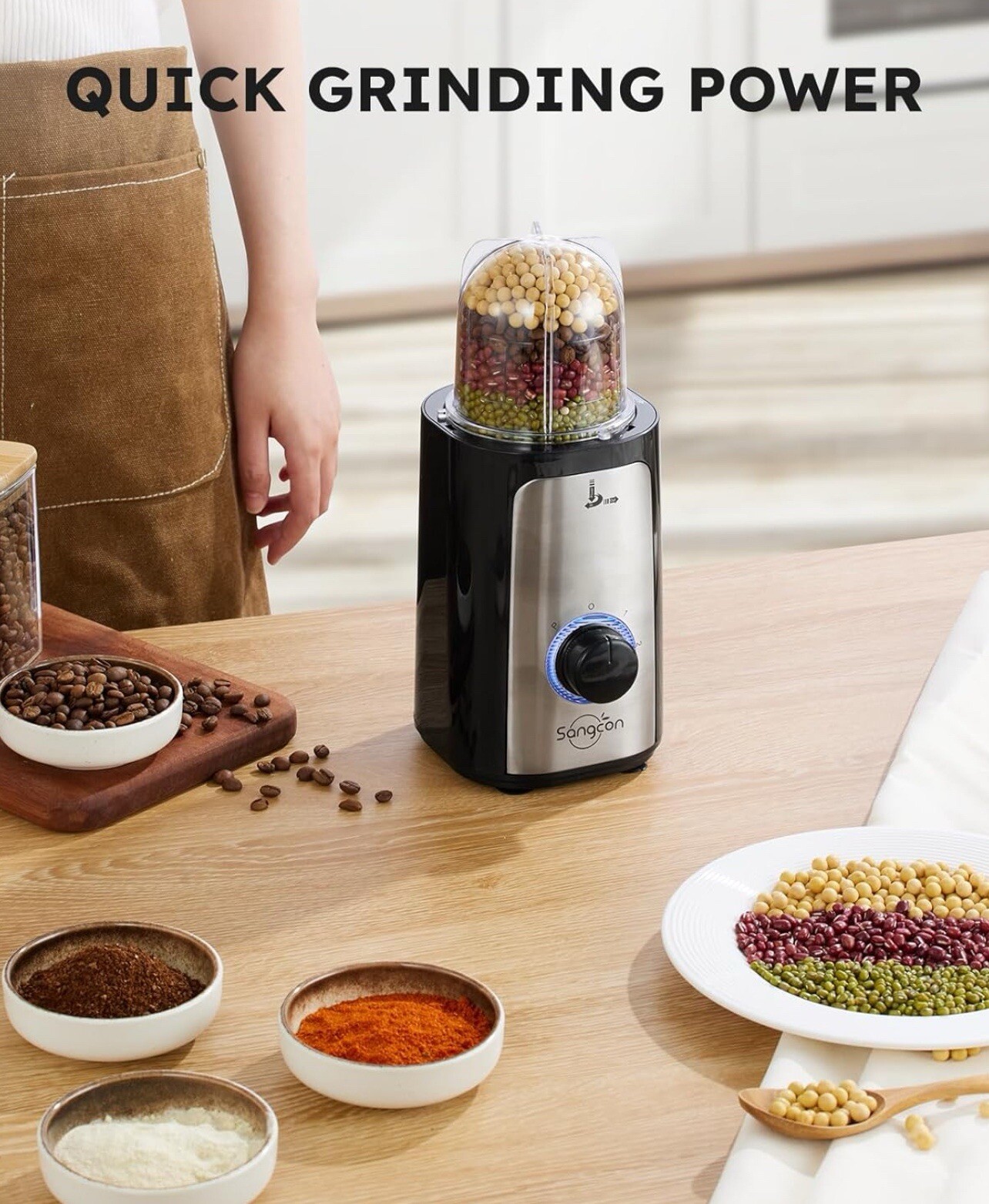 Sangcon 350W Electric Food Processor – Corded, Silver/Black, Portable Design