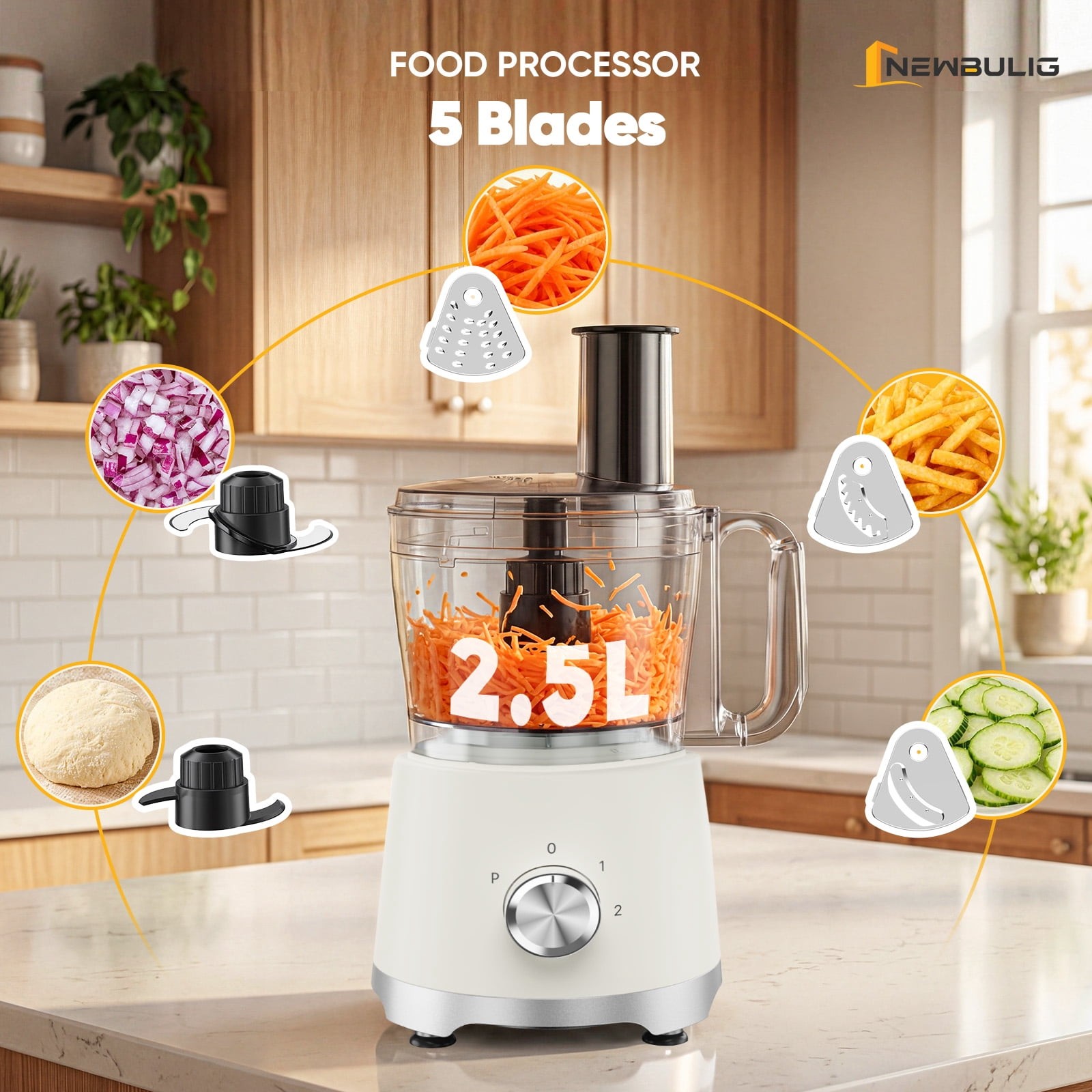 12-Cup Food Processor Vegetable Chopper Stack Design 450W Stainless Steel Blades