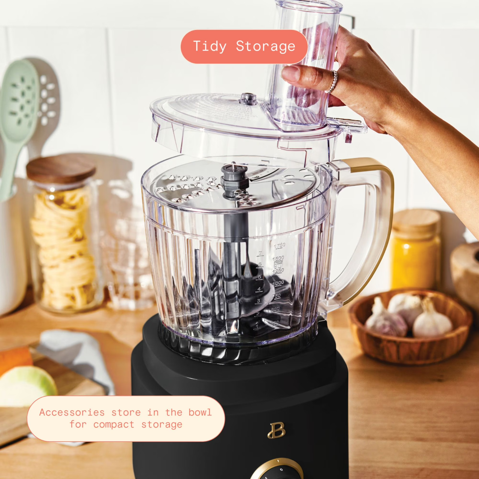 Beautiful 10-Cup Food Processor with Accessories, Black Sesame by Drew Barrymore