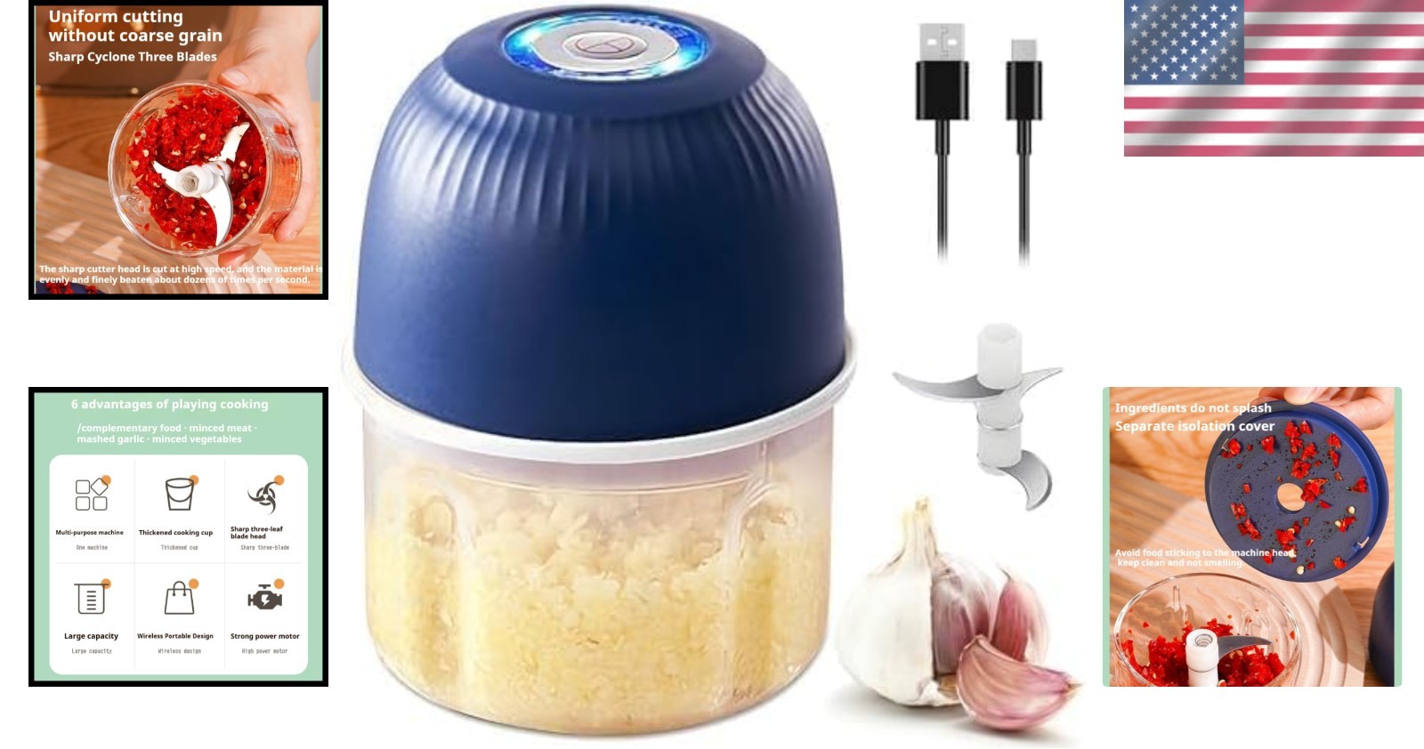 Compact Electric Chopper with Stainless Steel Blades for Effortless Food Prep