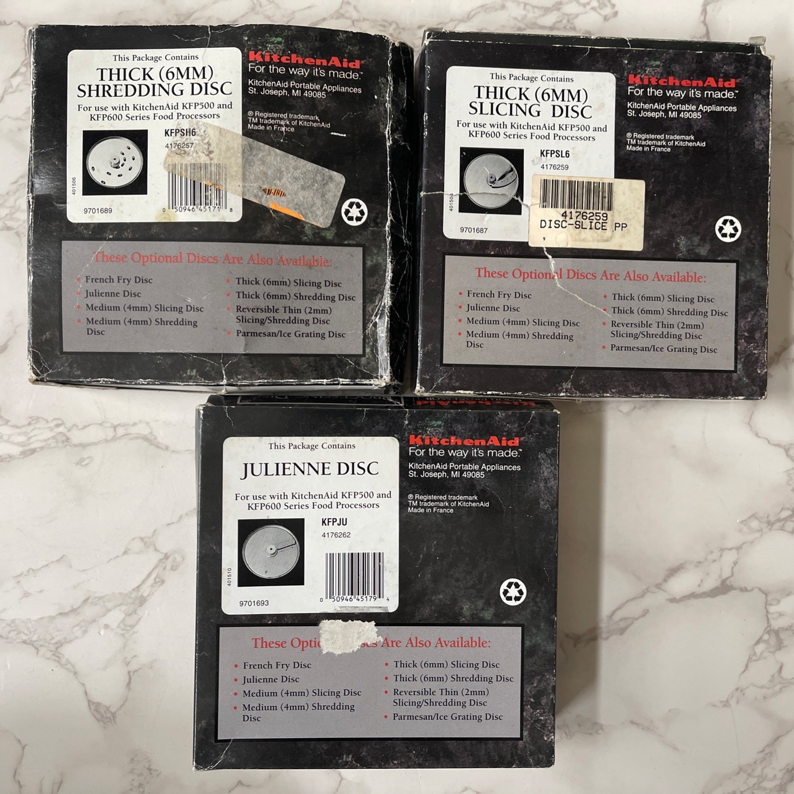 Set of 3 KitchenAid Food Processor Discs Julienne Thick Slicing Shredding DVSA