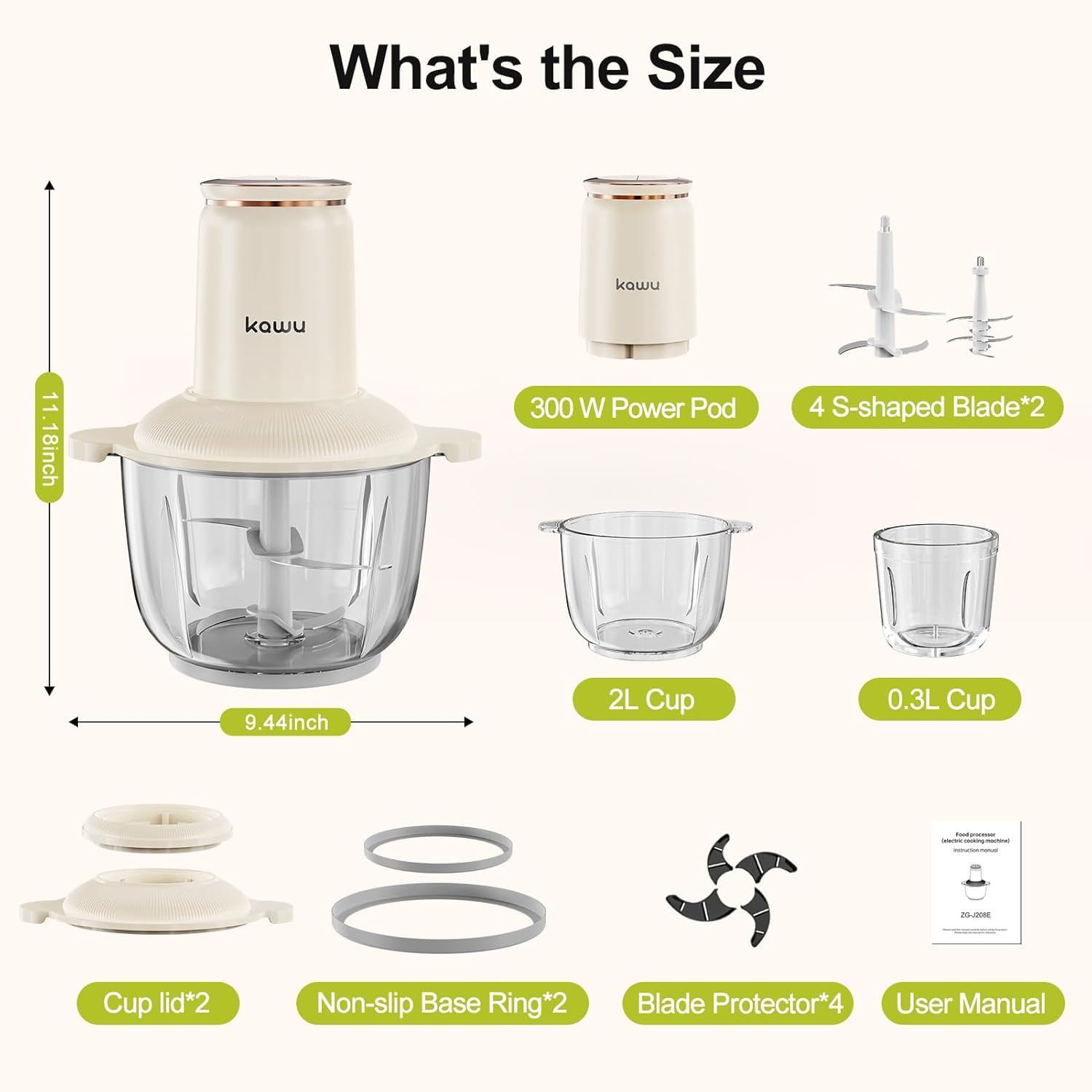 Electric Food Processors, 300W Food Chopper with 2 Bowls (8 Cup+1 Cup), 2 Speeds