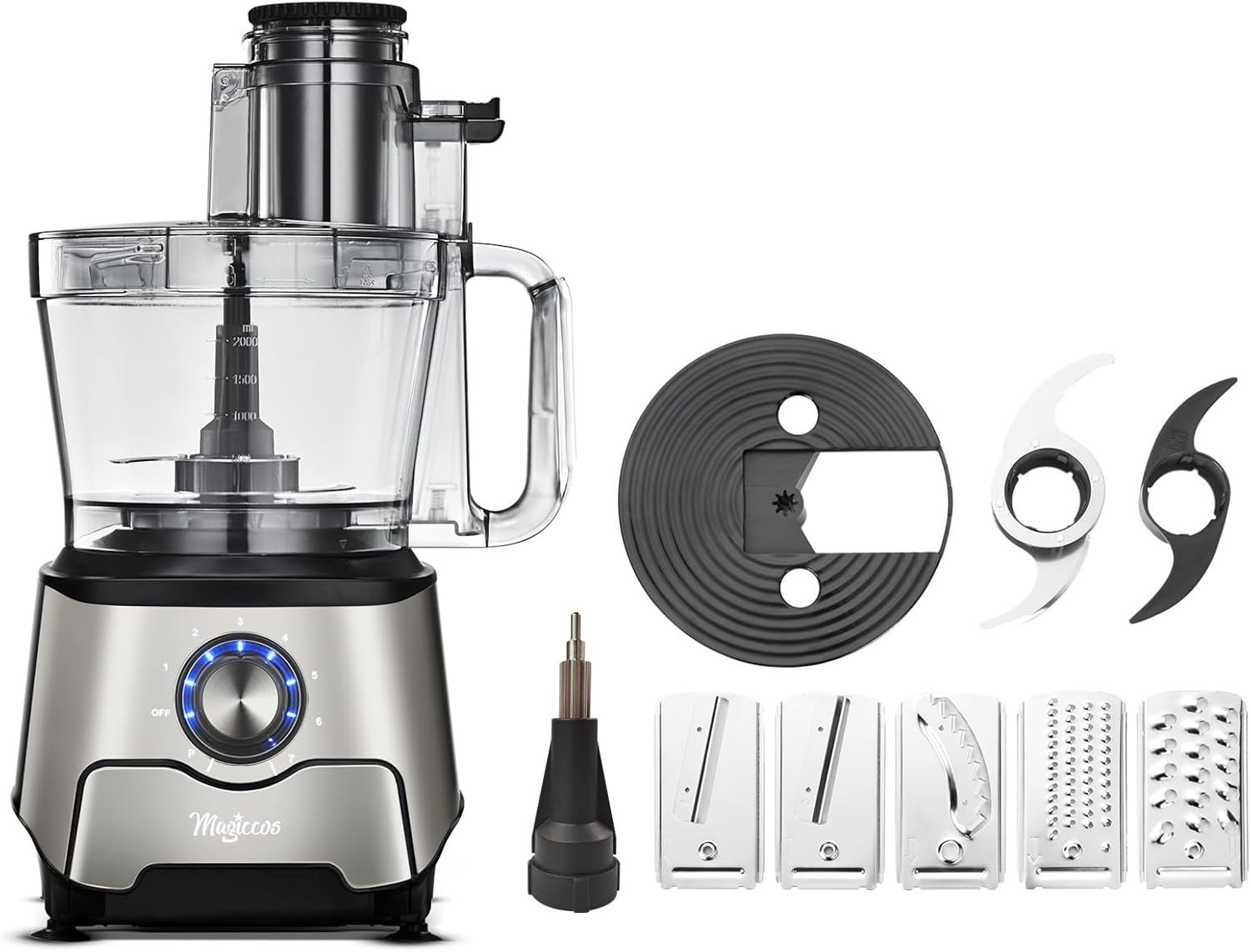 14-Cup Food Processor, 1000W Motor, Storage Drawer, Gray Color | 7 Speeds, XL Bo