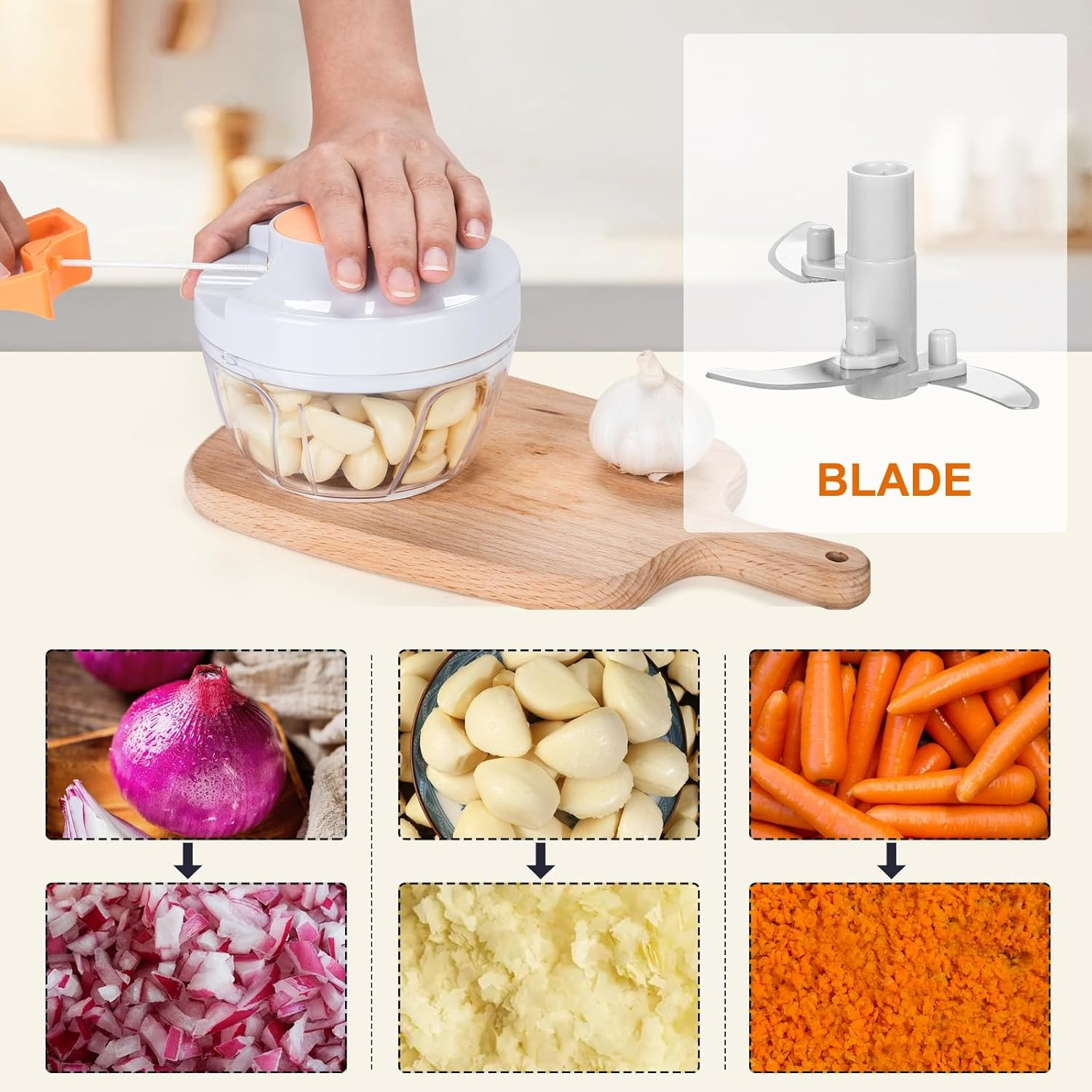 Manual Food Processor & Vegetable Chopper, Hand Pull String Garlic Mincer Onion
