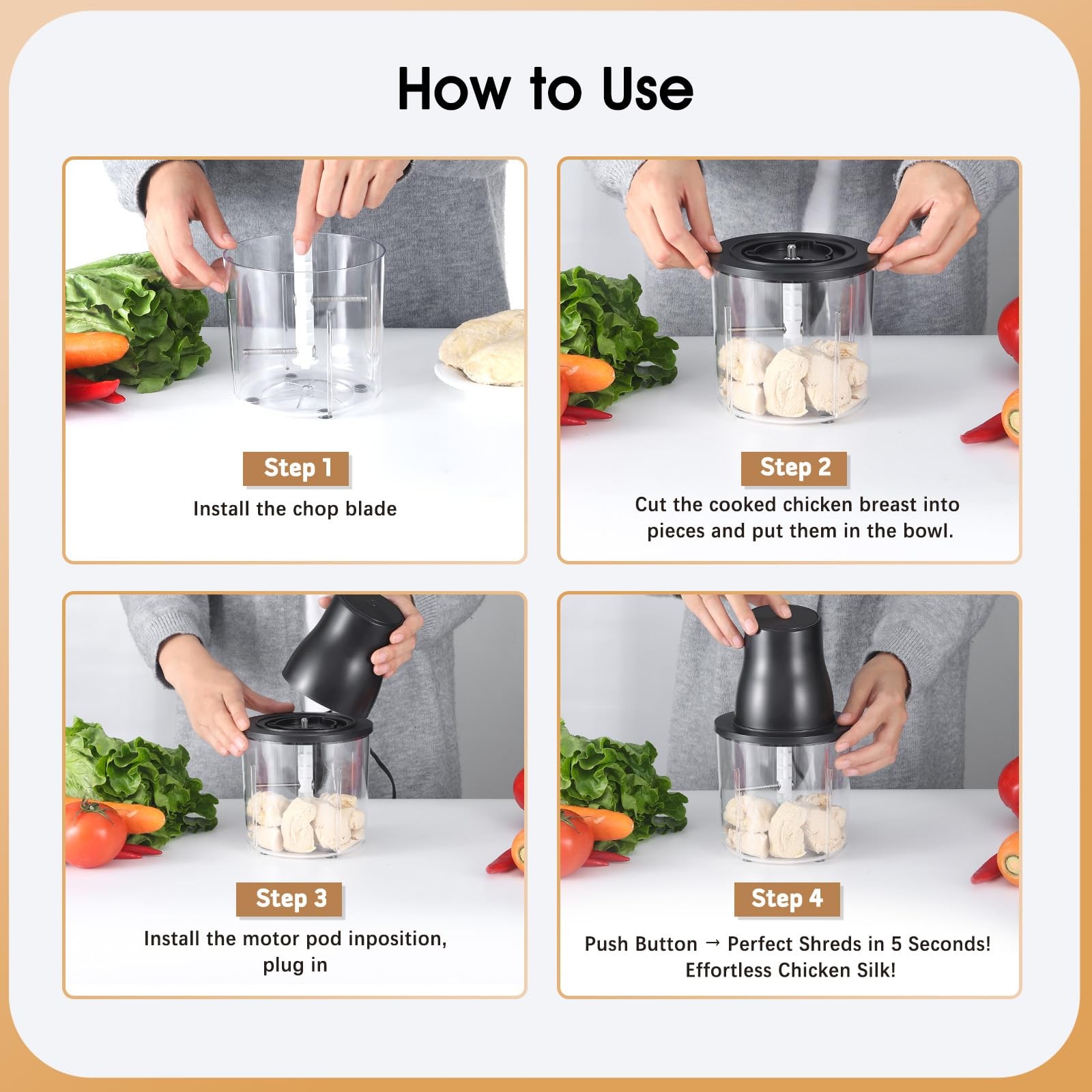 Food Processors, 2 IN 1 Electric Chicken Shredder &Food Chopper with 250W Cop…