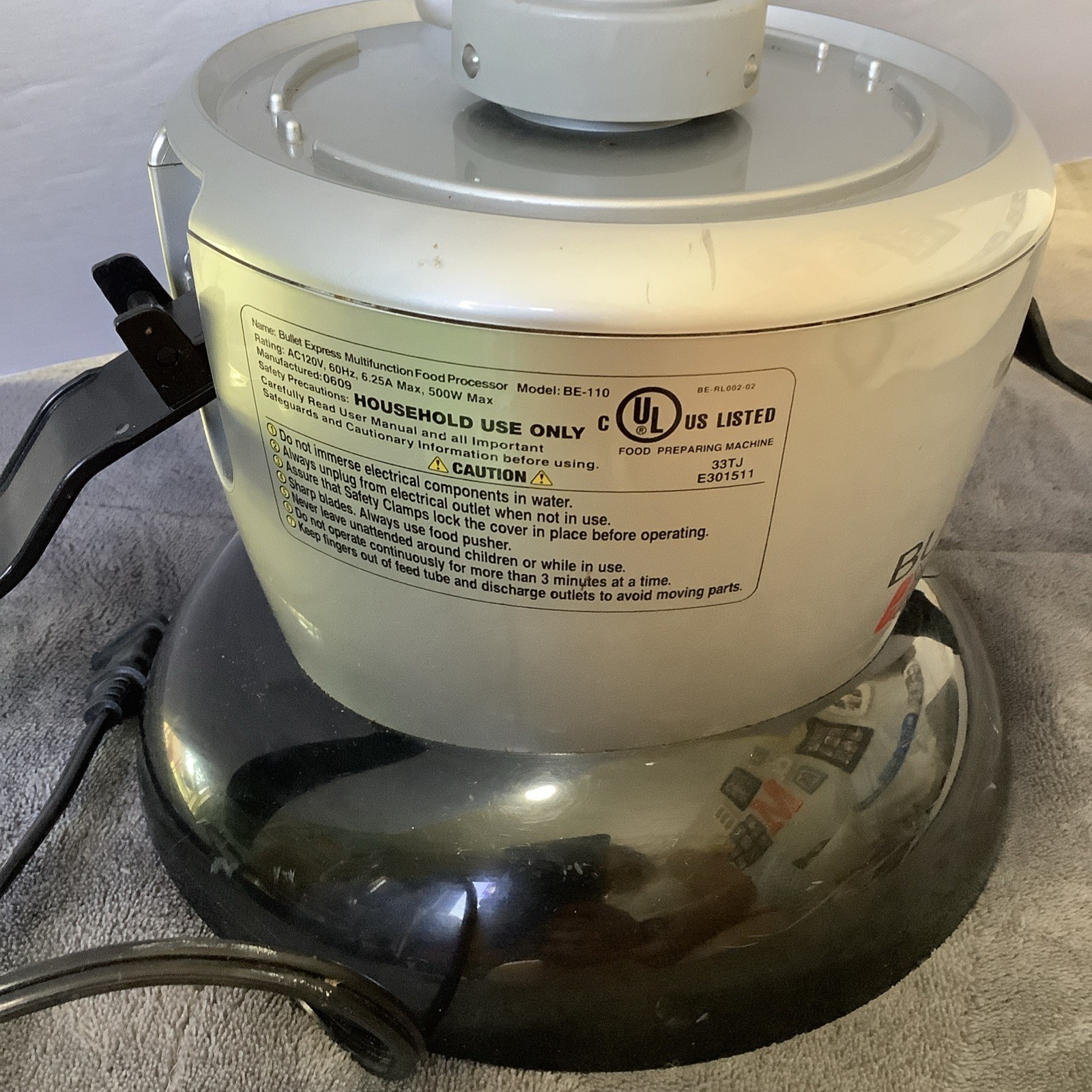 Bullet Express Trio Food Processor BE110C Base Motor Powers On Tested And Works