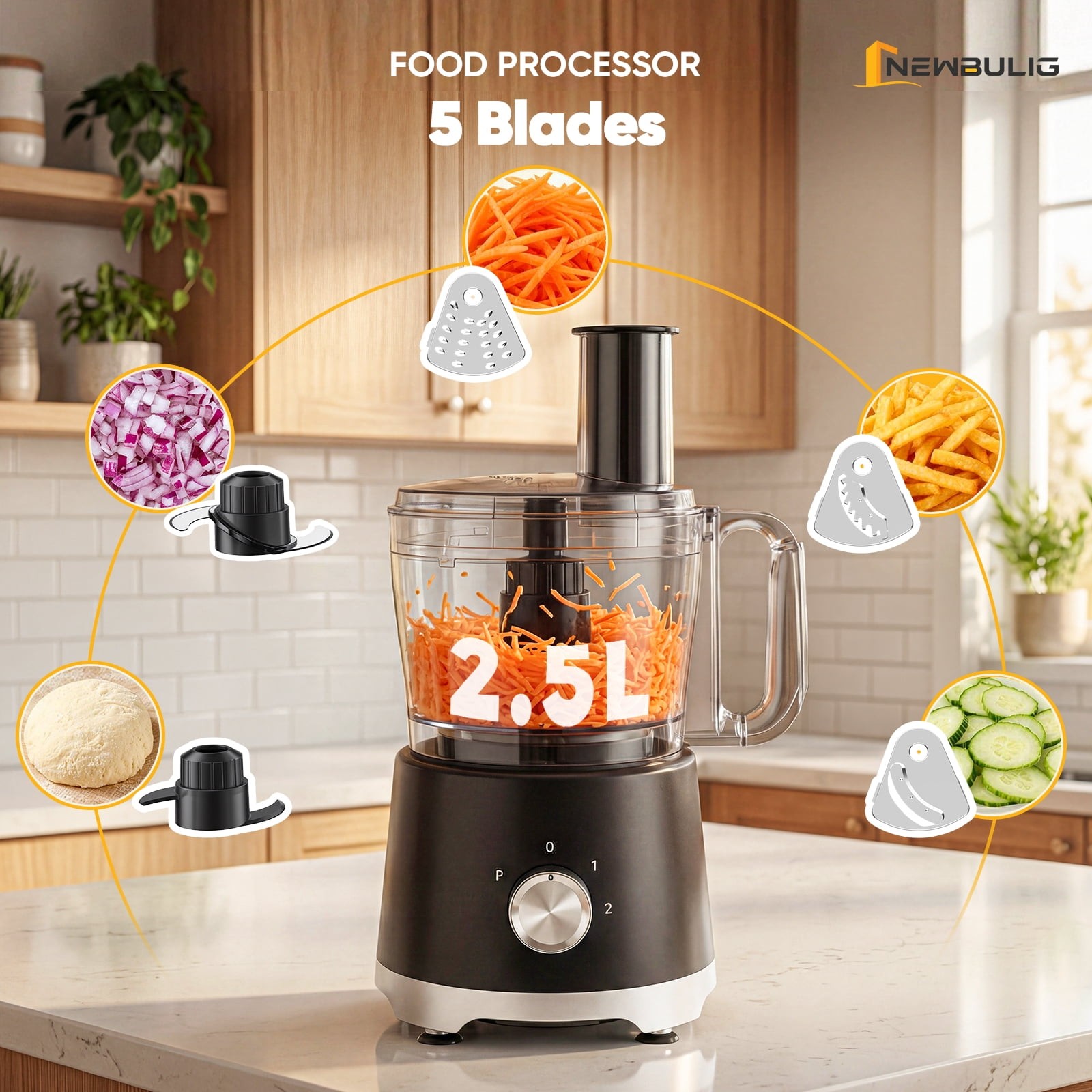 12-Cup Food Processor Vegetable Chopper Stack Design 450W Stainless Steel Blades