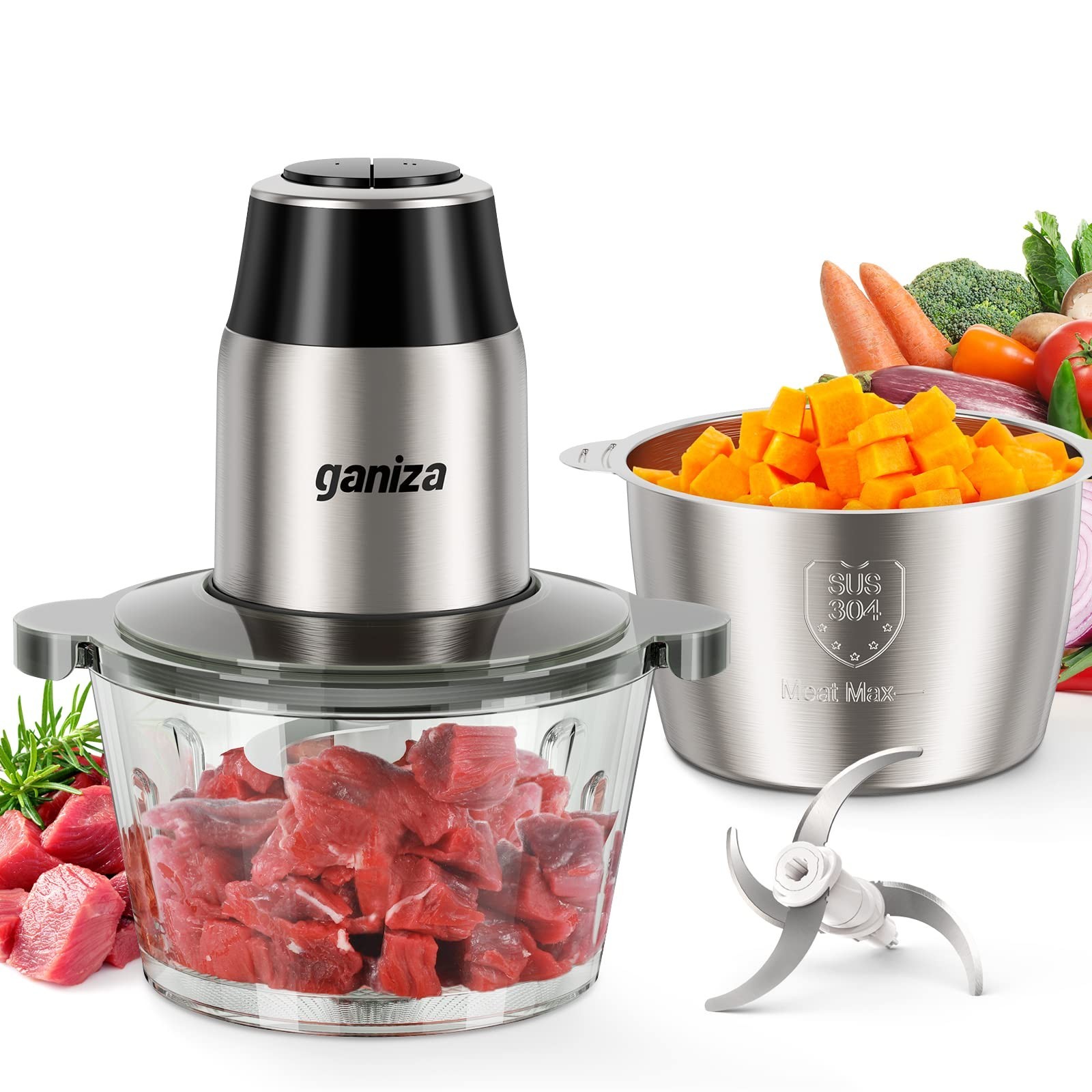 Versatile 450W Food Processor & Meat Grinder – 2-Speed Electric Chopper, 2 Bowls
