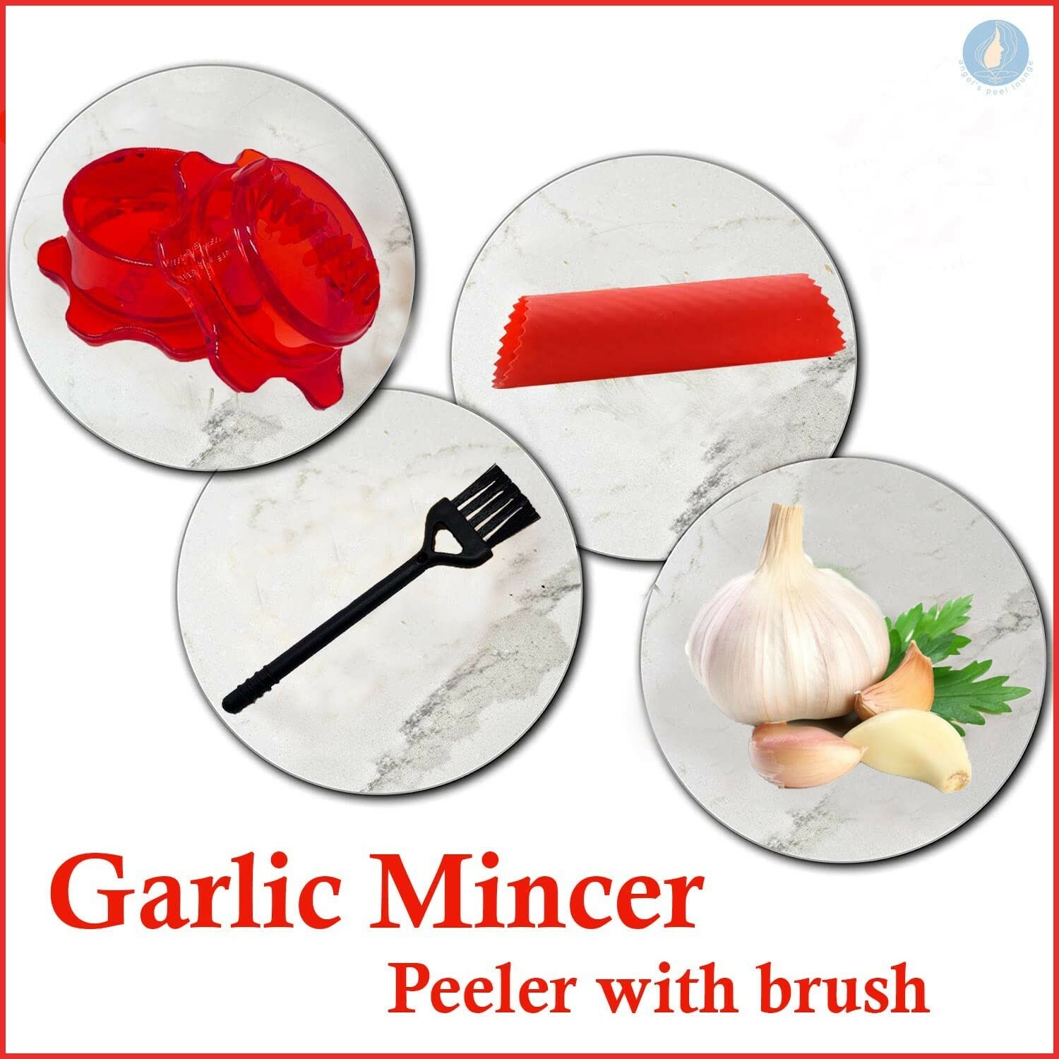 Garlic Mincer Press with a Twist fourth Generation(red mincer with peeler brush)