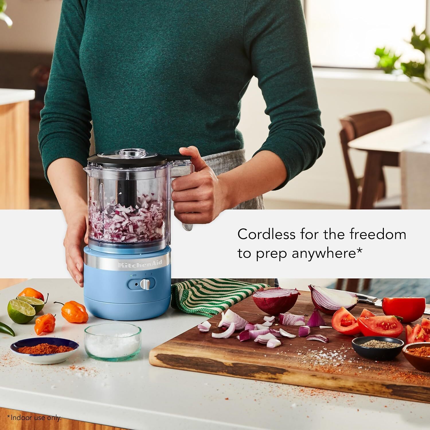 KitchenAid KFCB519 5Cups Rechargeable Battery Cordless Food Chopper, Blue Velvet