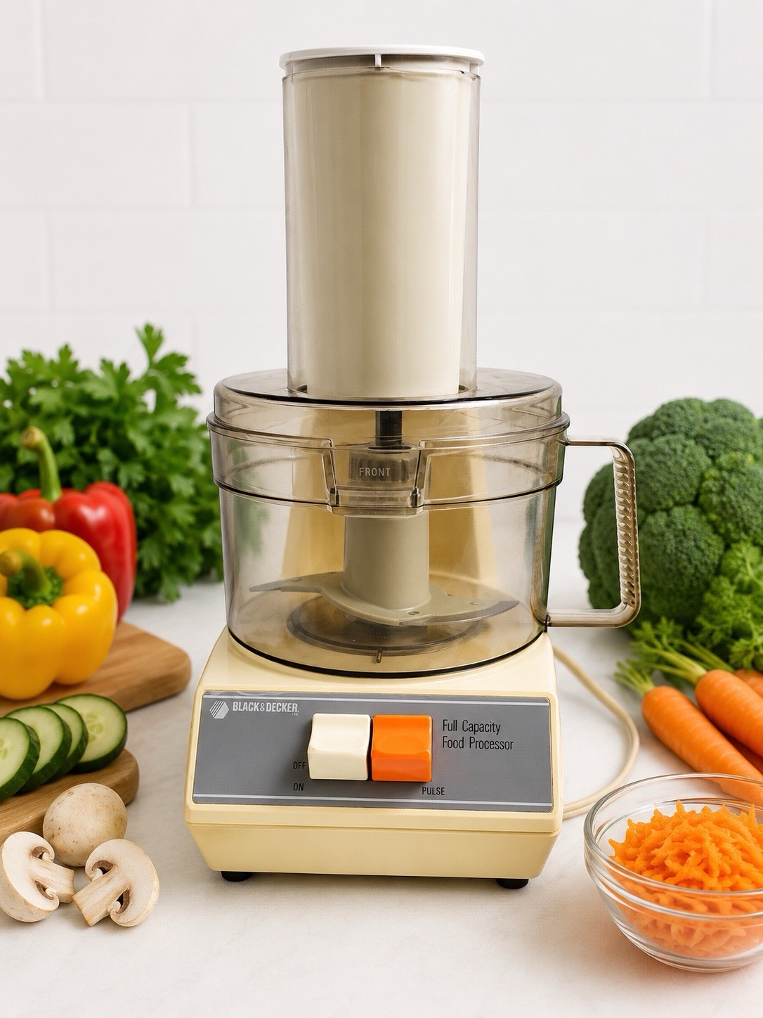 Vintage Black & Decker D1FP1D Full Capacity Food Processor Beige TESTED WORKS
