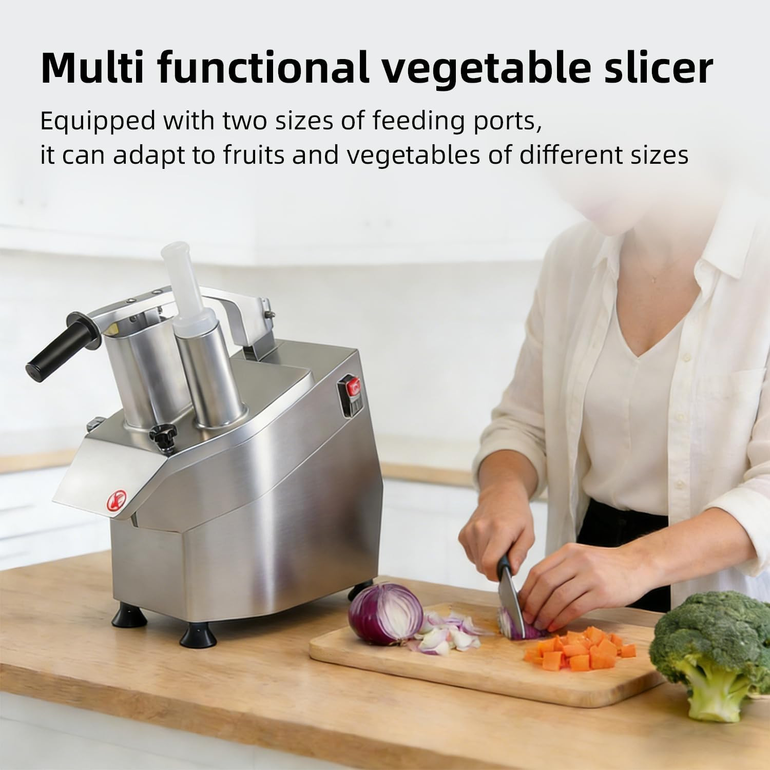 Commercial Food Processor 550W, 2 Feeding Holes Electric Vegetable Slicer Shredd