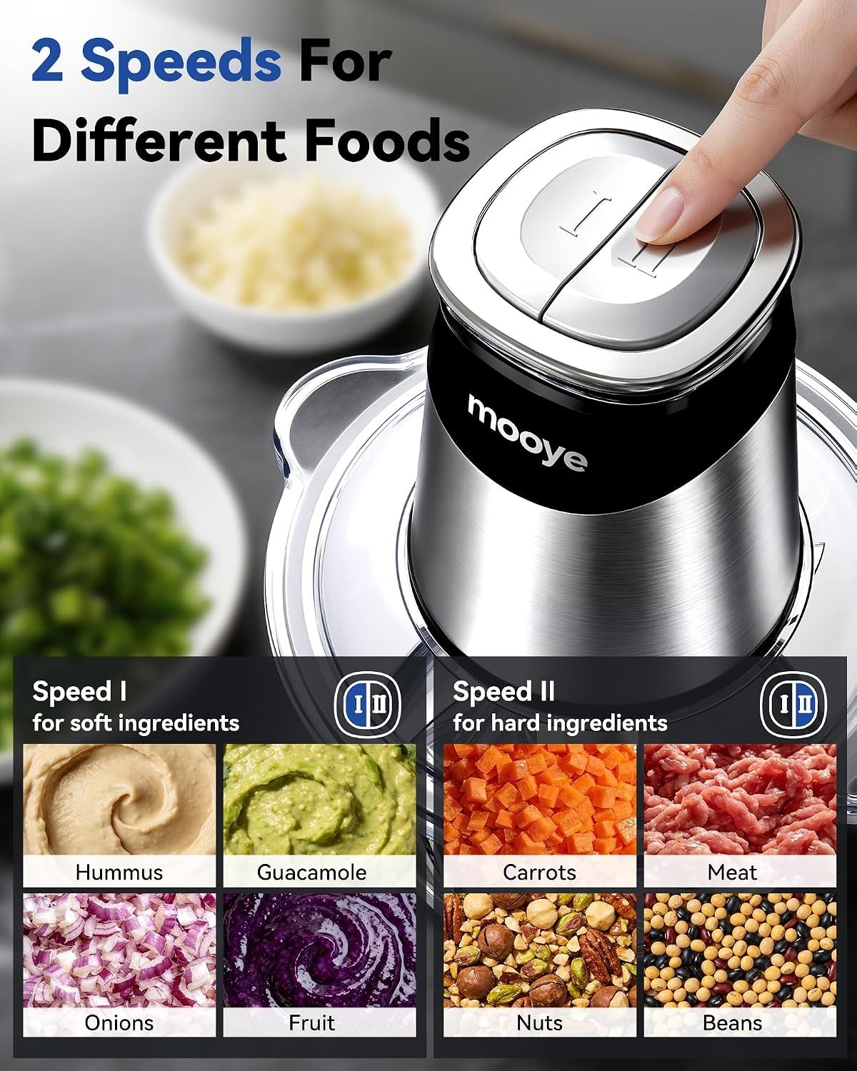 Versatile Electric Meat and Vegetable Processor: Dual Speed with 3 Bowl Sizes