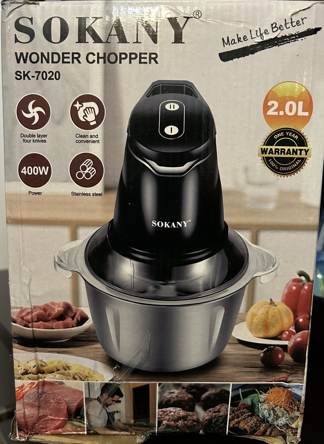 Food Processor 400W, 8 Cup Electric Chopper Meat Grinder Stainless Steel, 4D Sha