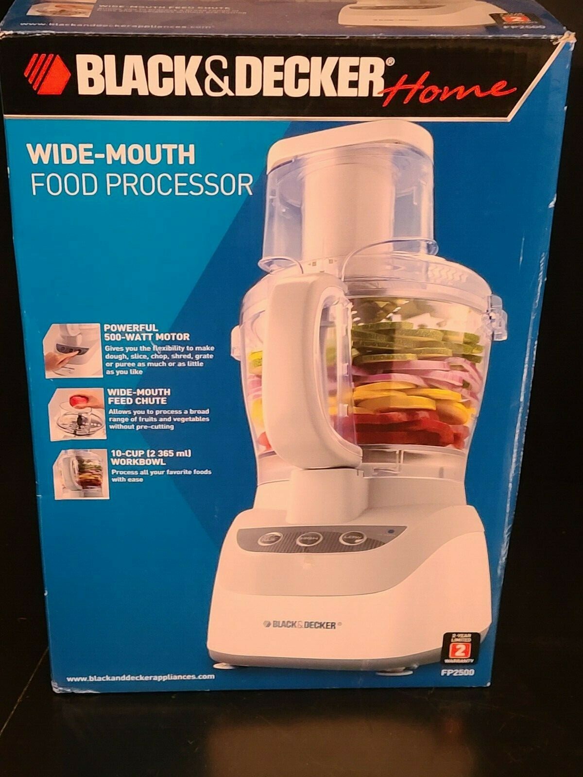 Black + Decker FP2500 PowerPro Wide-Mouth 10-Cup Food Processor WHITE In Box
