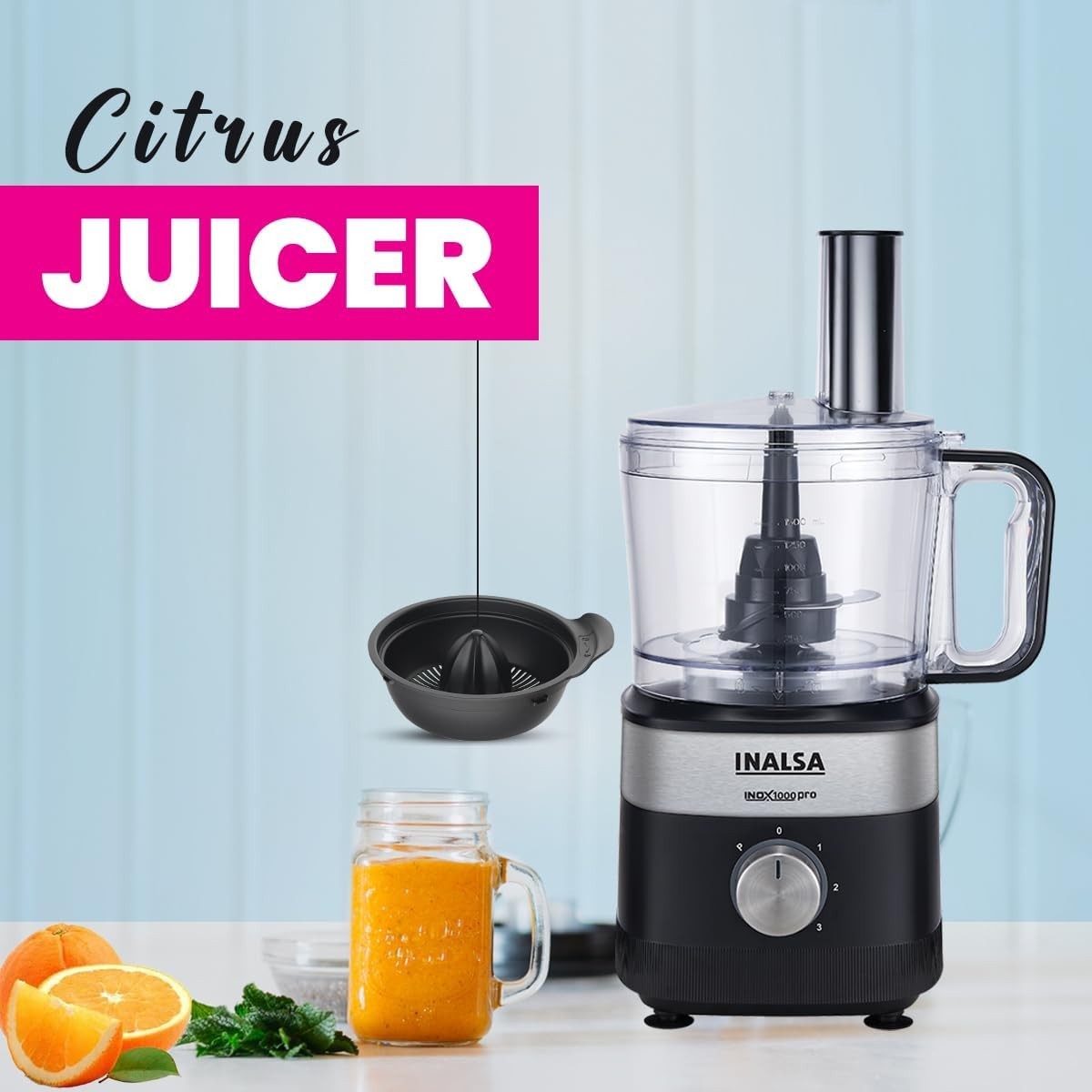 INALSA Food Processor For Kitchen With Mixer Grinder Juicer 1000 W 2.5L Jar 220V