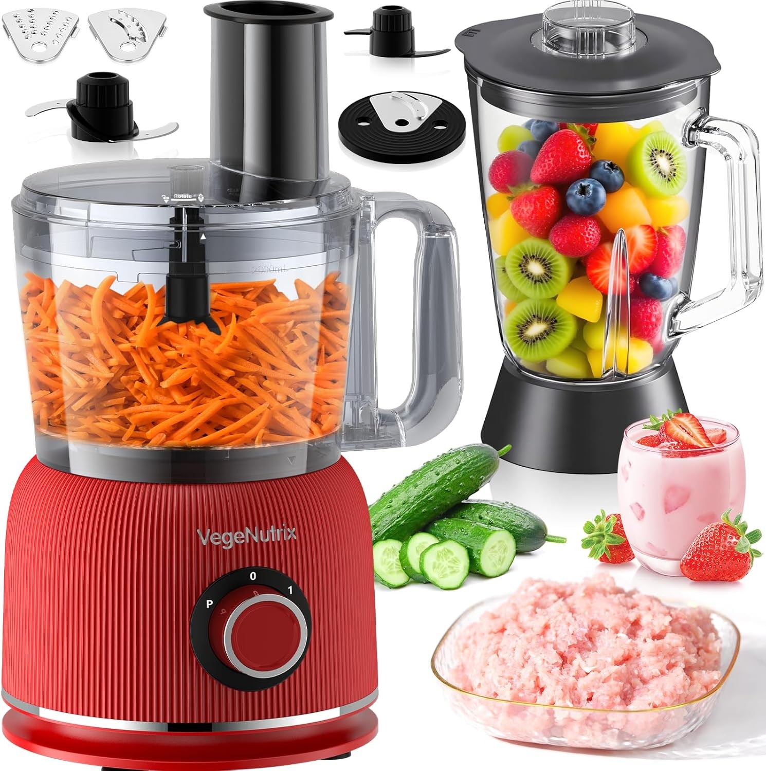 Food Processor and Blender Combo, 88 oz Food Chopper for Meat, Vegetable and Dou