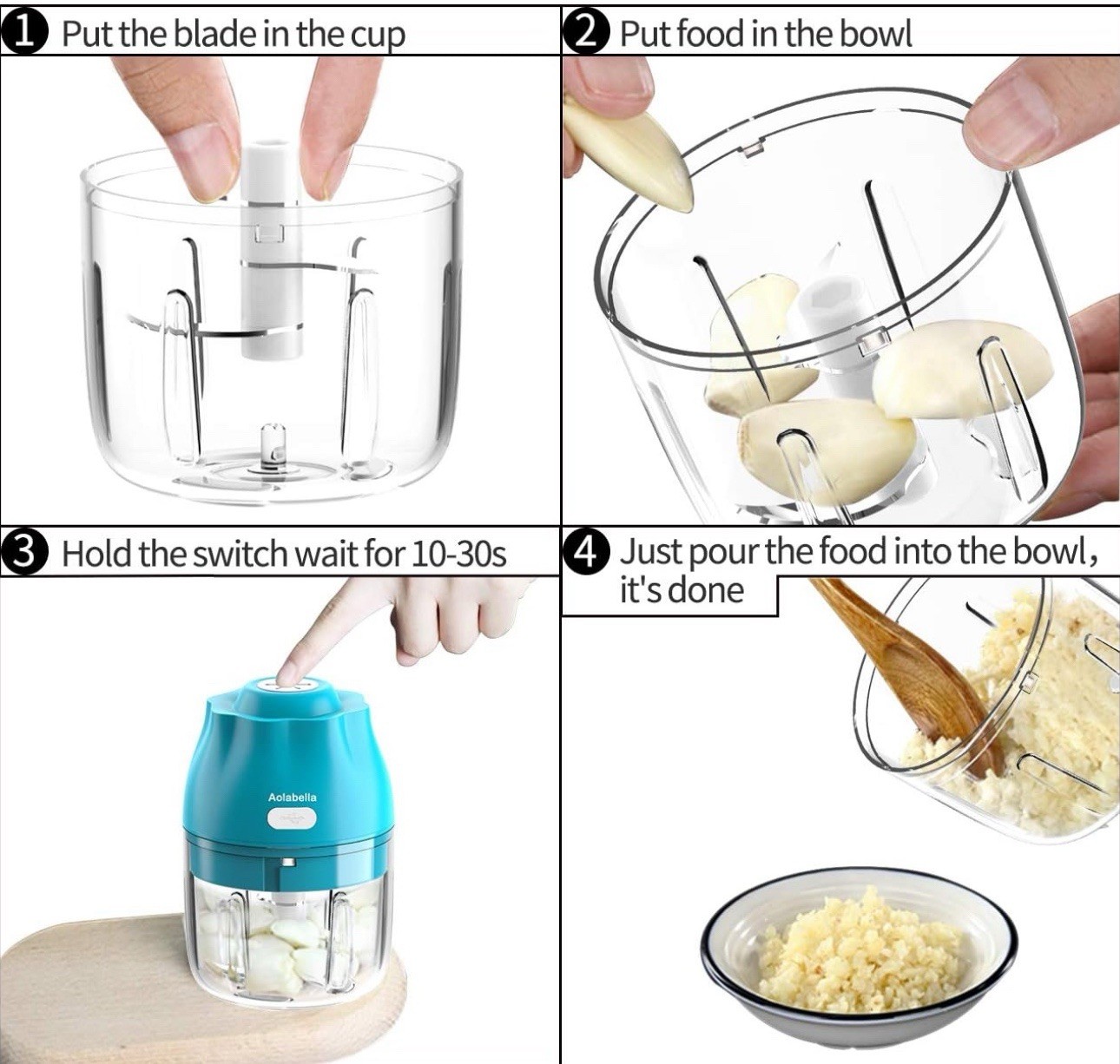 Aolabella Mini Garlic Chopper USB Portable BPA-Free Blue