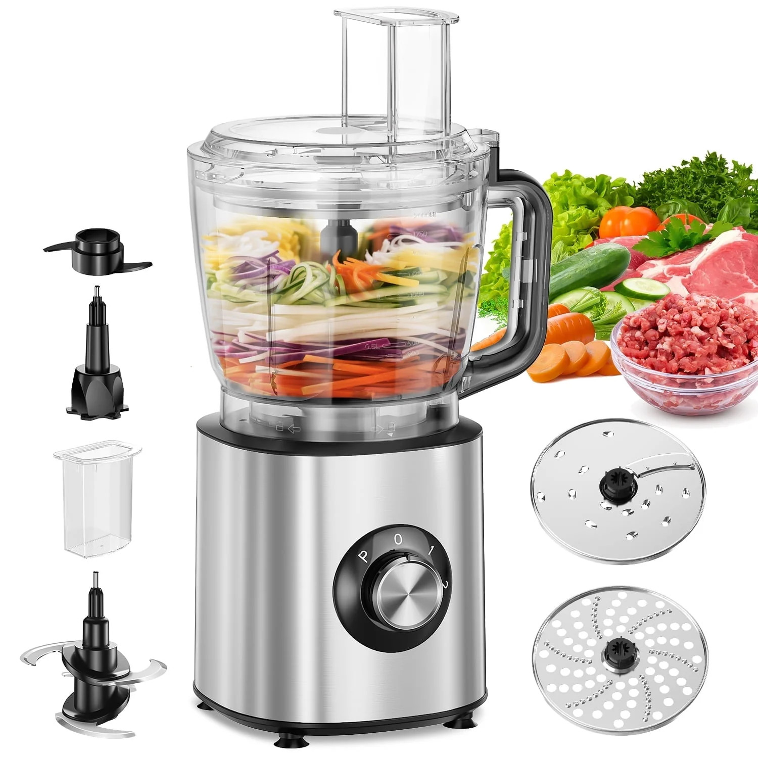 6-in-1 Food Processor, 1000W Motor, 10-Cup BPA-Free Bowl, Multifunctional