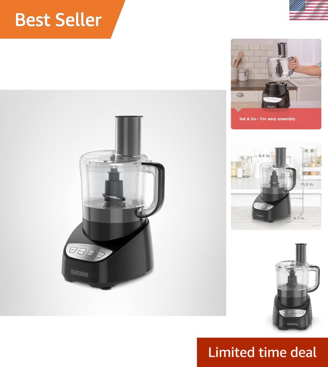 3in1 Easy Assembly 8Cup Food Processor, Stainless Steel SBlade, EasyClean, To…