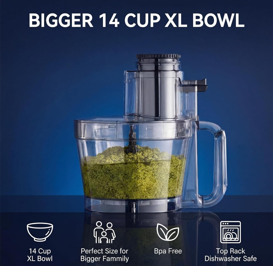 14 Cup Food Processor XL Food Processor w/Large Feed Chute & Dough Blade New