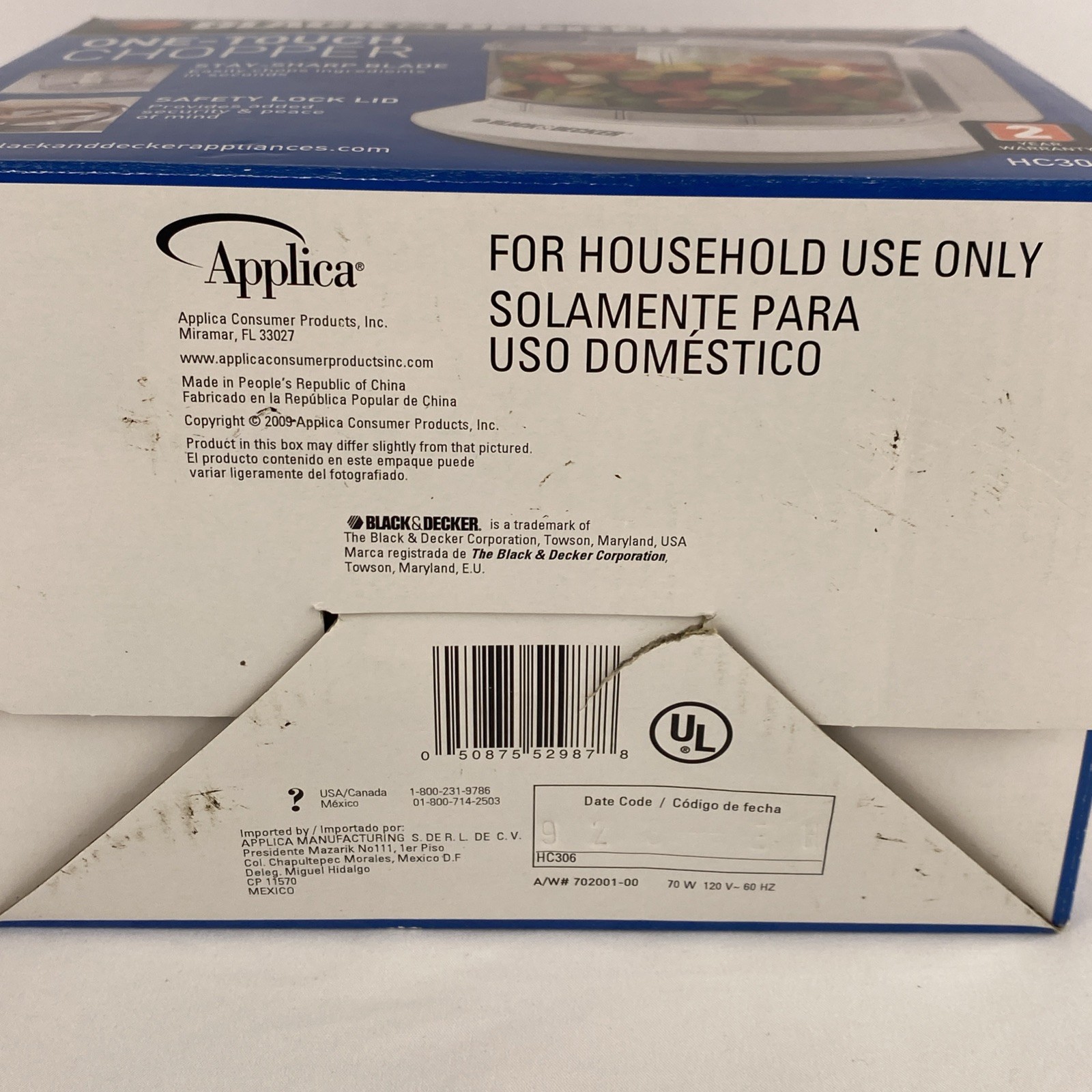 Black & Decker Home 1 1/2 Cup One Touch Electric Chopper HC306 New Open Box