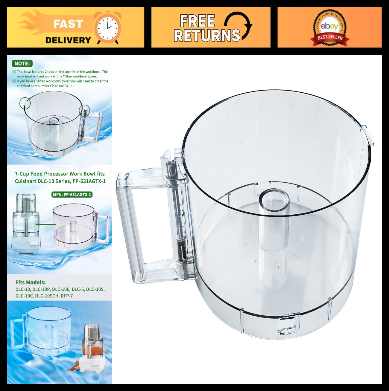 7-Cup Food Processor Work Bowl Compatible with DLC-10 Series & FP-631AGTX-1, 2 T
