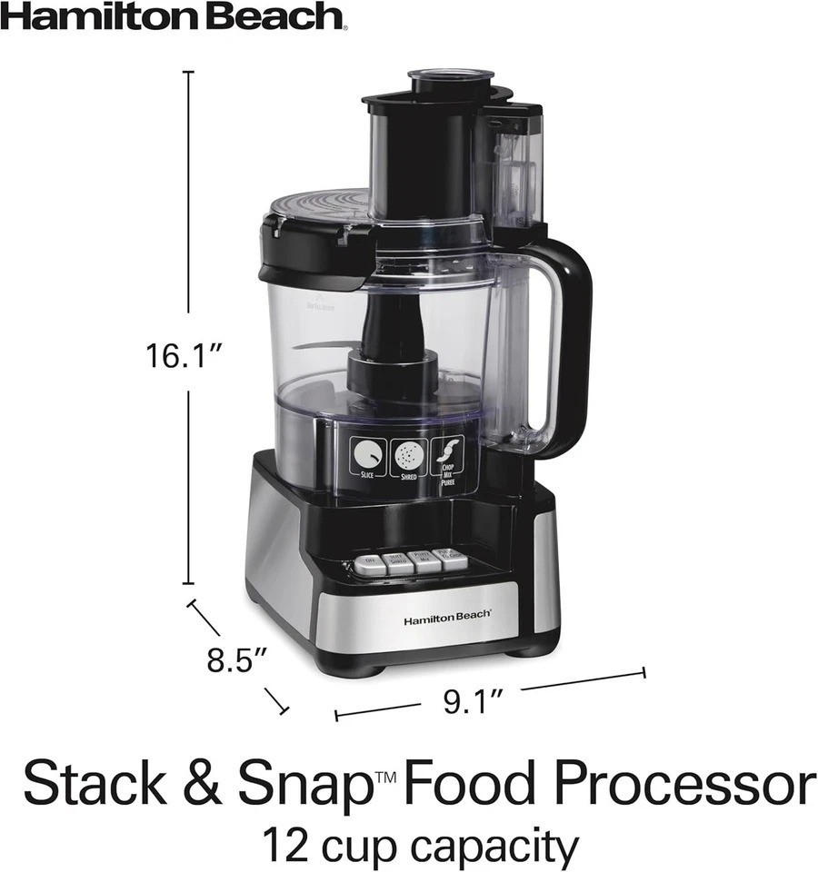 Hamilton Beach 12-Cup Stack & Snap Food Processor, Black, New Open Box 70725AG