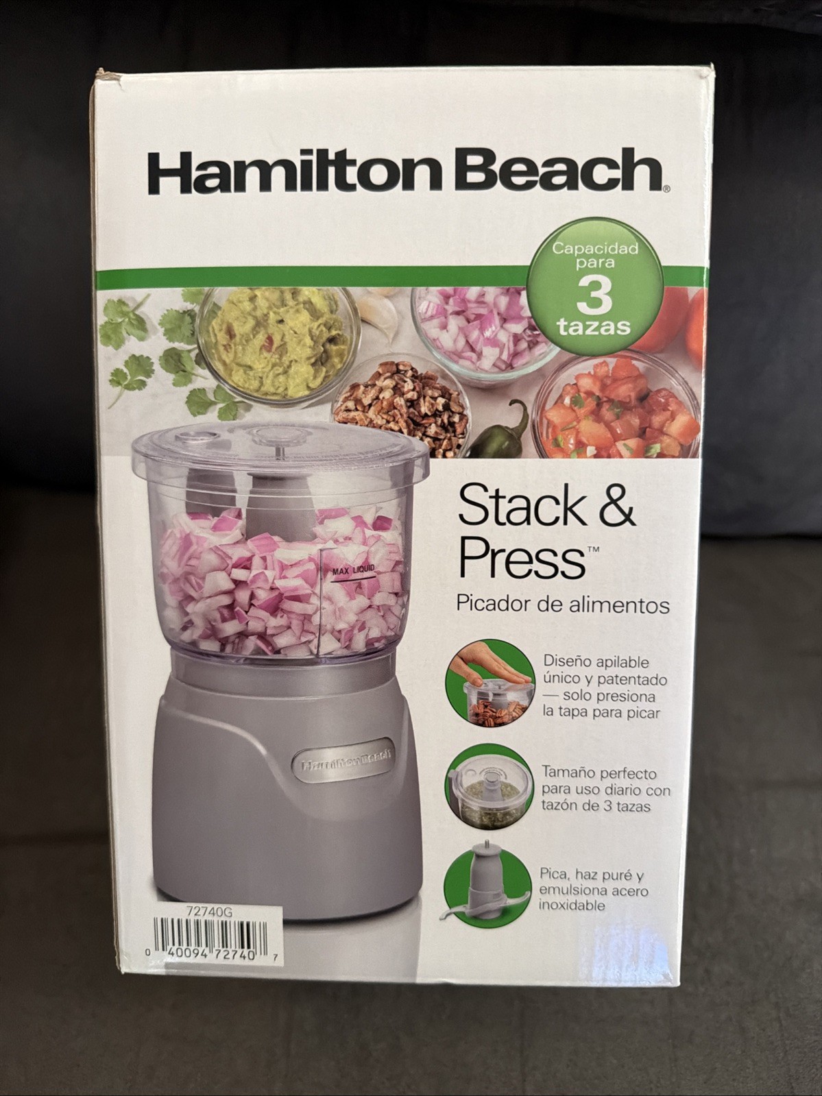 Hamilton Beach 3-Cup Stack & Press Food Chopper – Gray