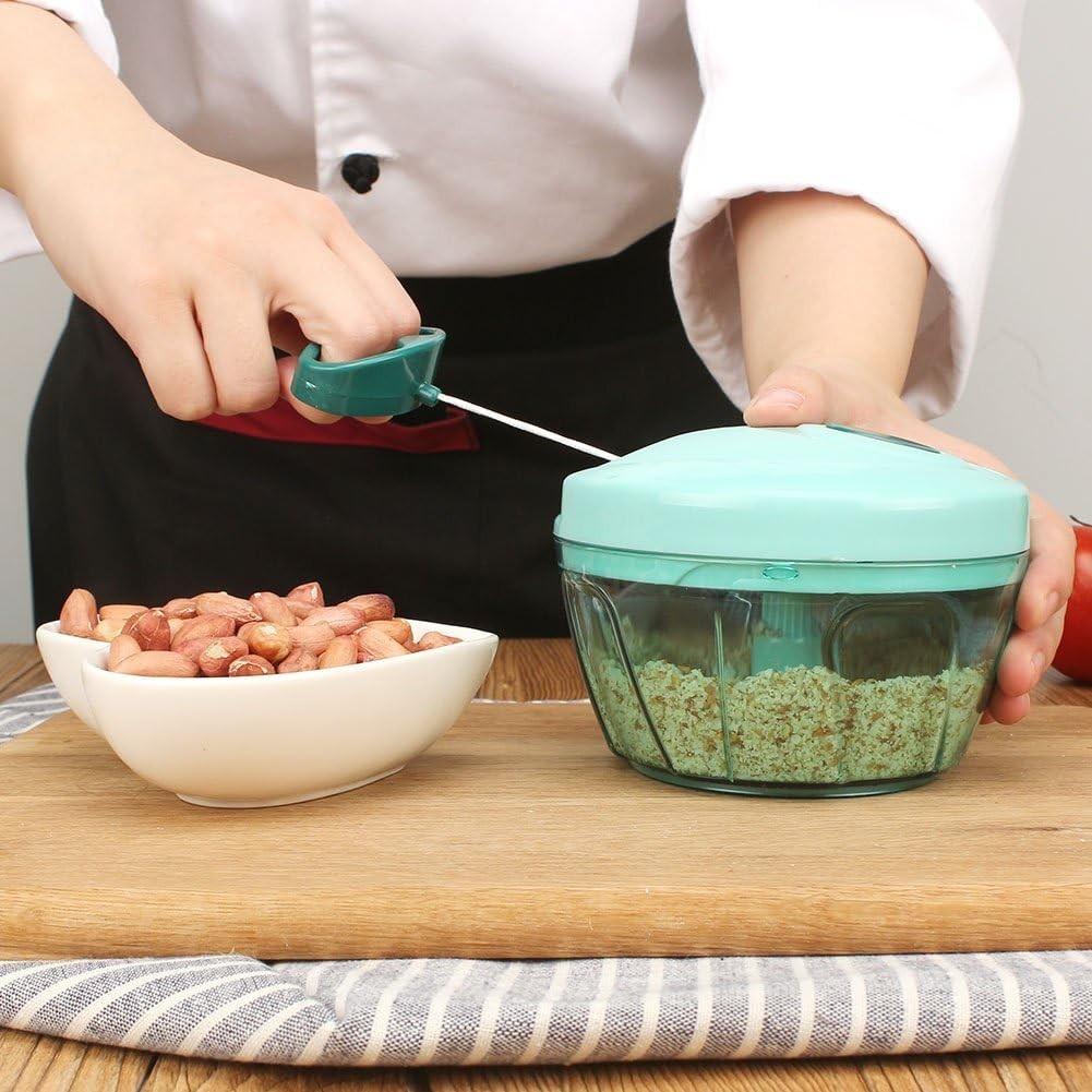 Compact Blue Vegetable Chopper – Adjustable Speed Manual Food Processor, 500ml