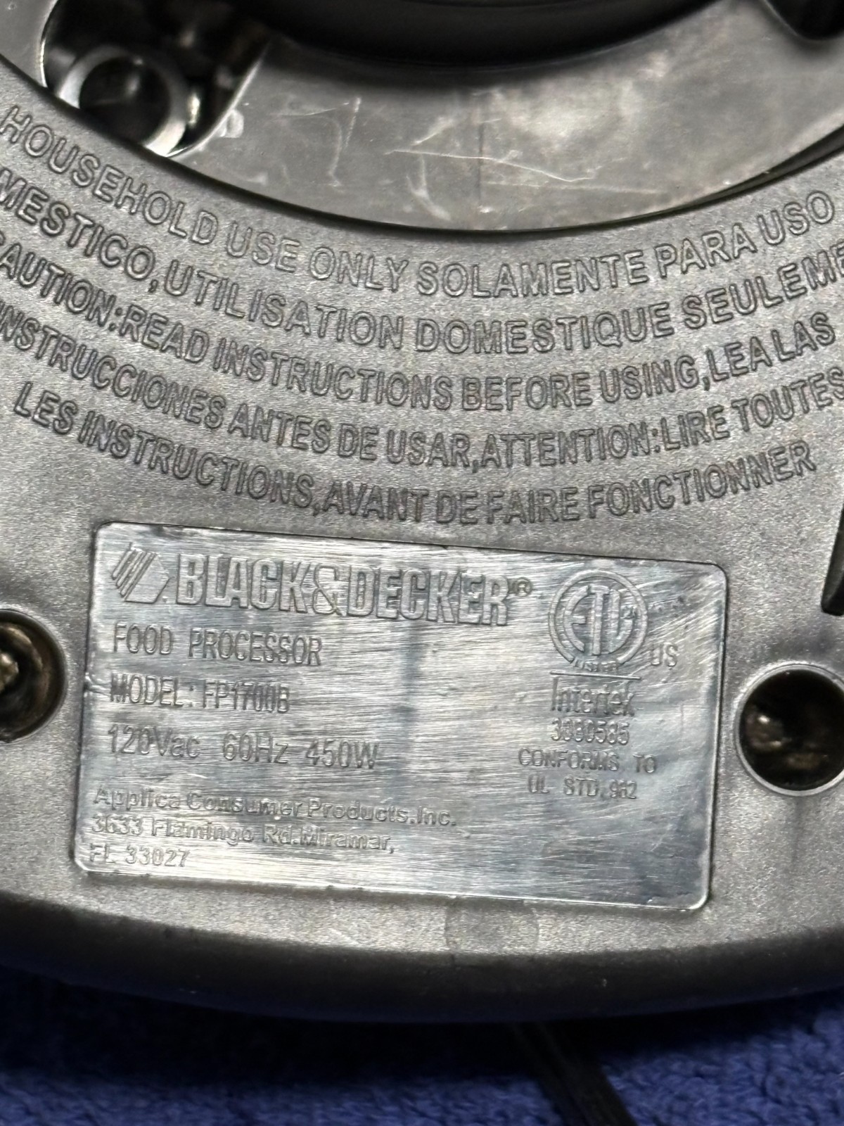 Black + Decker FP1700B Food Processor BASE MOTOR Replacement Part