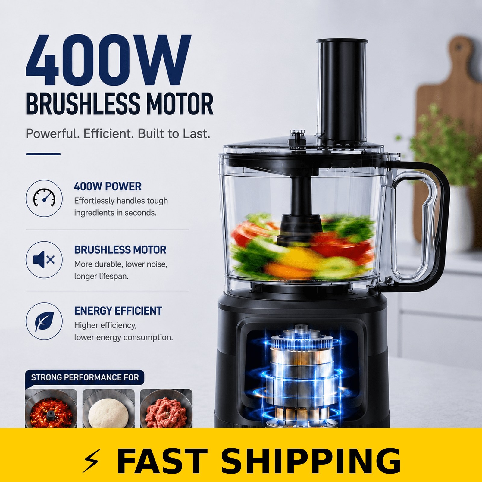 Hicloud 12-Cup Food Processor with 3-Speed Settings