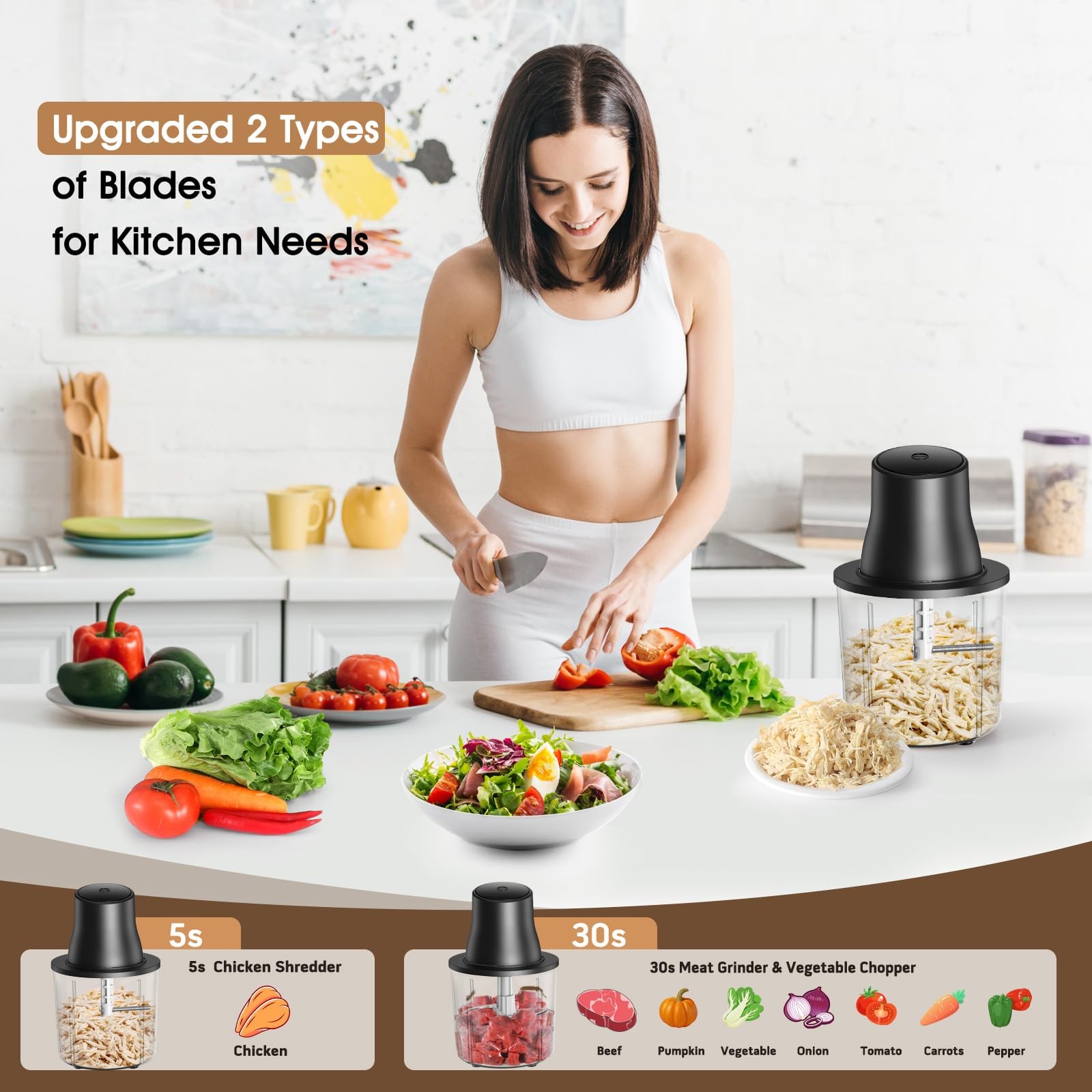 Food Processors, 2 IN 1 Electric Chicken Shredder &Food Chopper with 250W Cop…