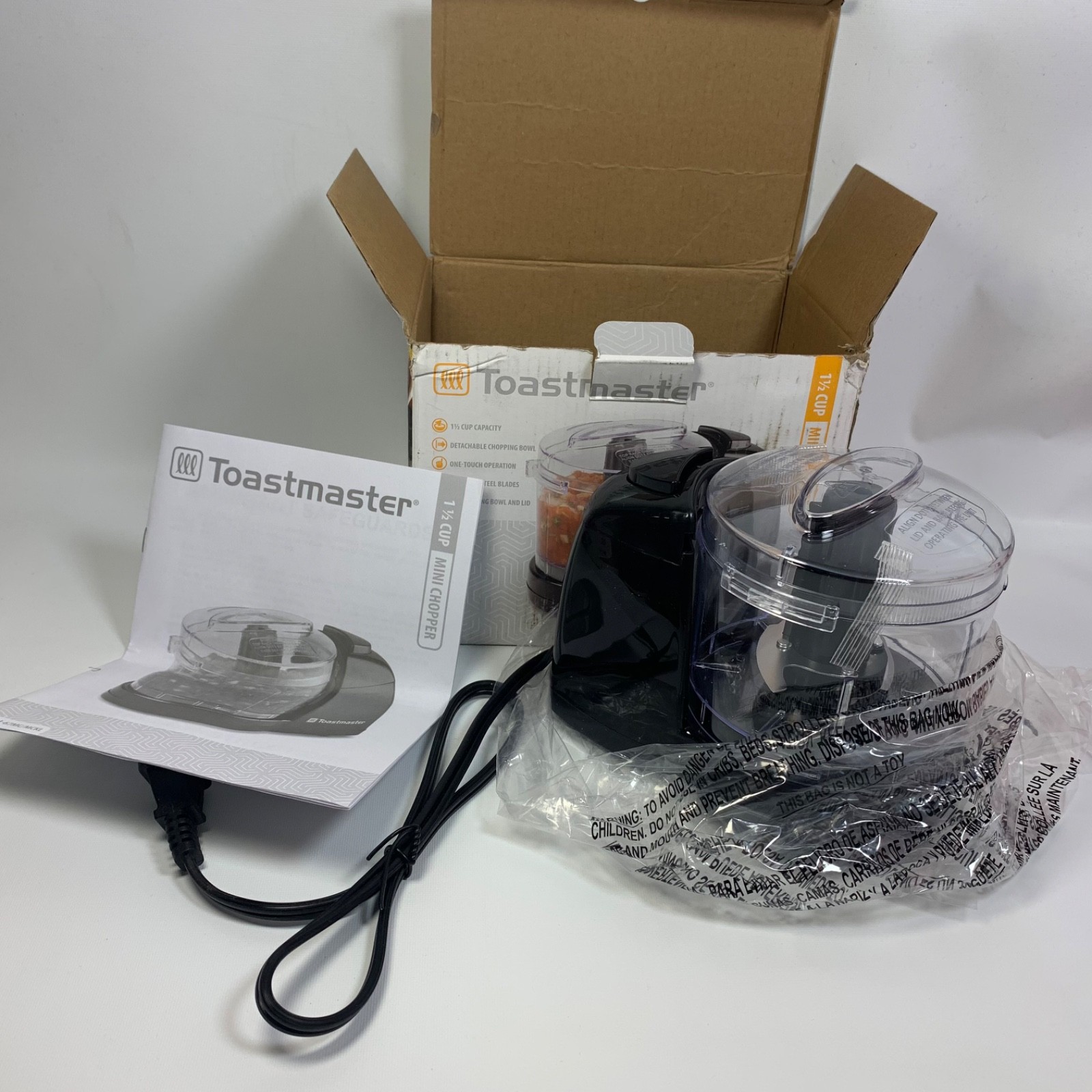 Toastmaster TM-67MCKL 1.5 Cup Mini Chopper Black Open Box open box