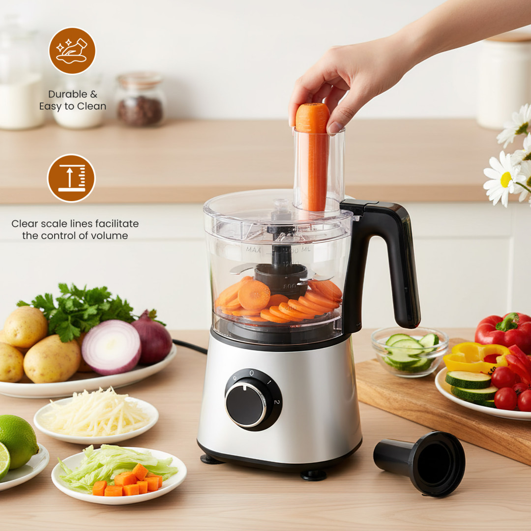300W Food Processor with 1.5L Glass Jar Blender & Dough Tool 2-Speed Chopper
