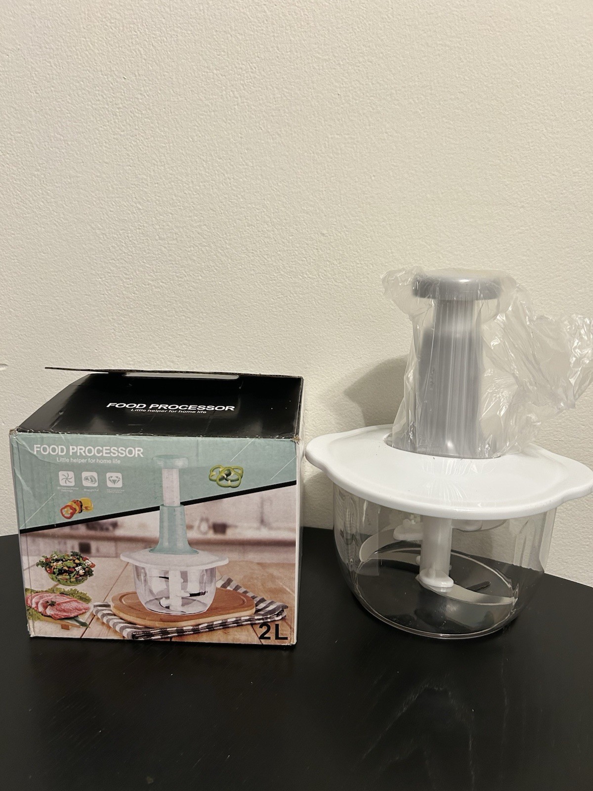 Manual Food Processor 2L White Gray Plastic Chopper for Vegetables Fruit