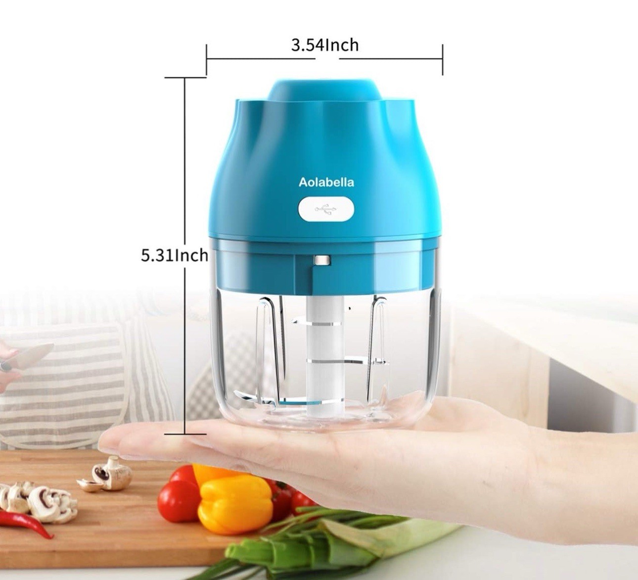 Aolabella Mini Garlic Chopper USB Portable BPA-Free Blue