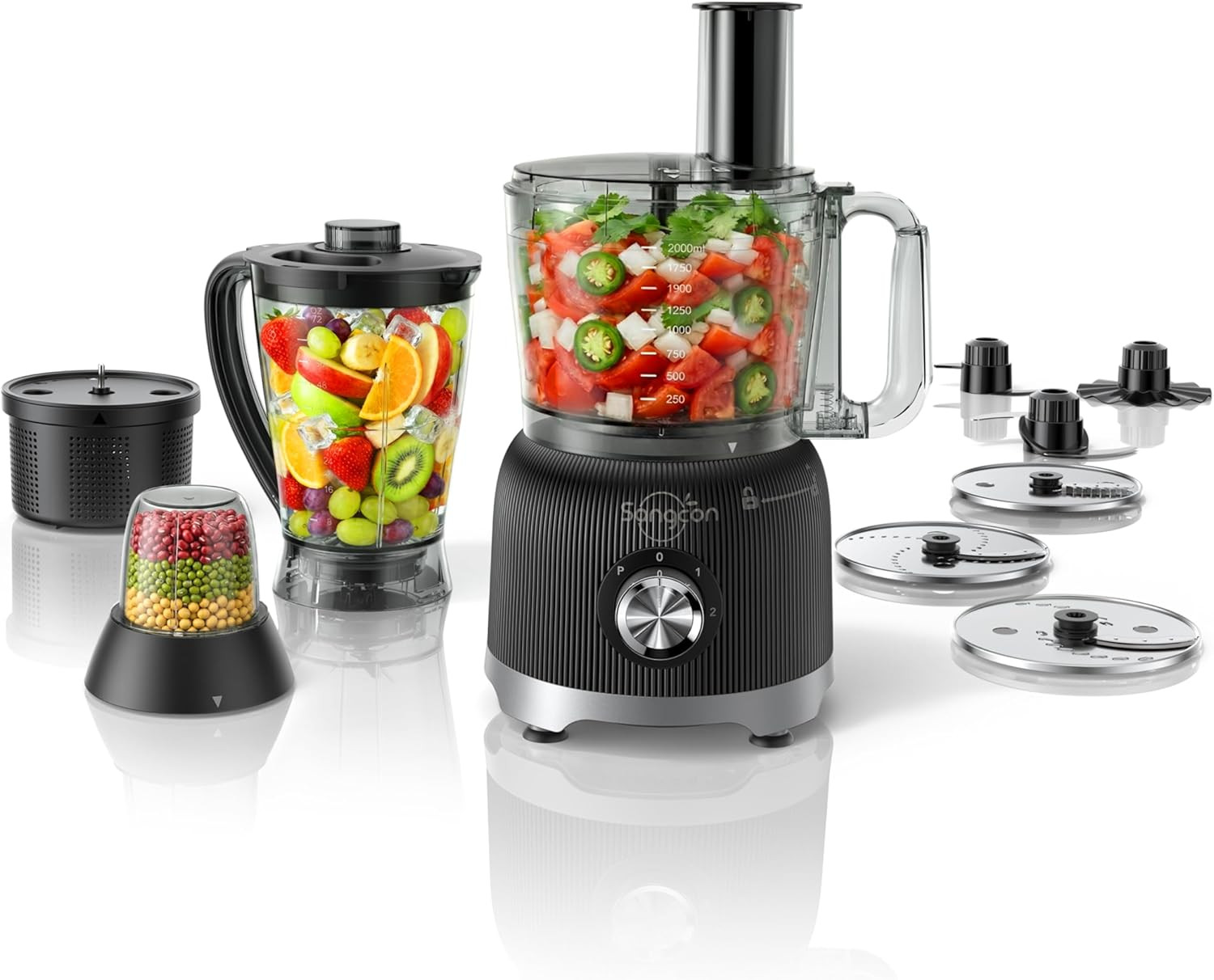 Smoothie Blender and Food Processor Combo for Kitchen, 600W Vegetable Chopper wi