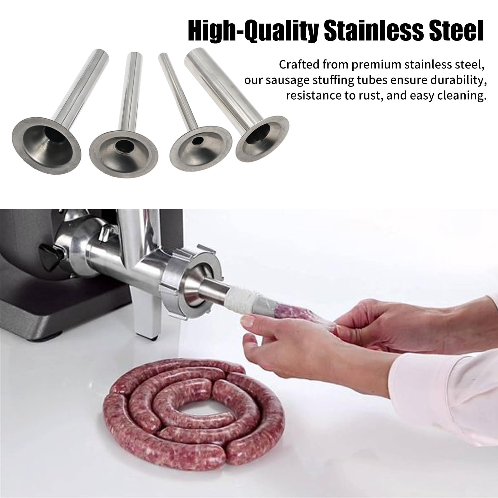 Saihisday Stainless Steel Sausage Stuffer Tubes Food Meat Grinder #22, Silver