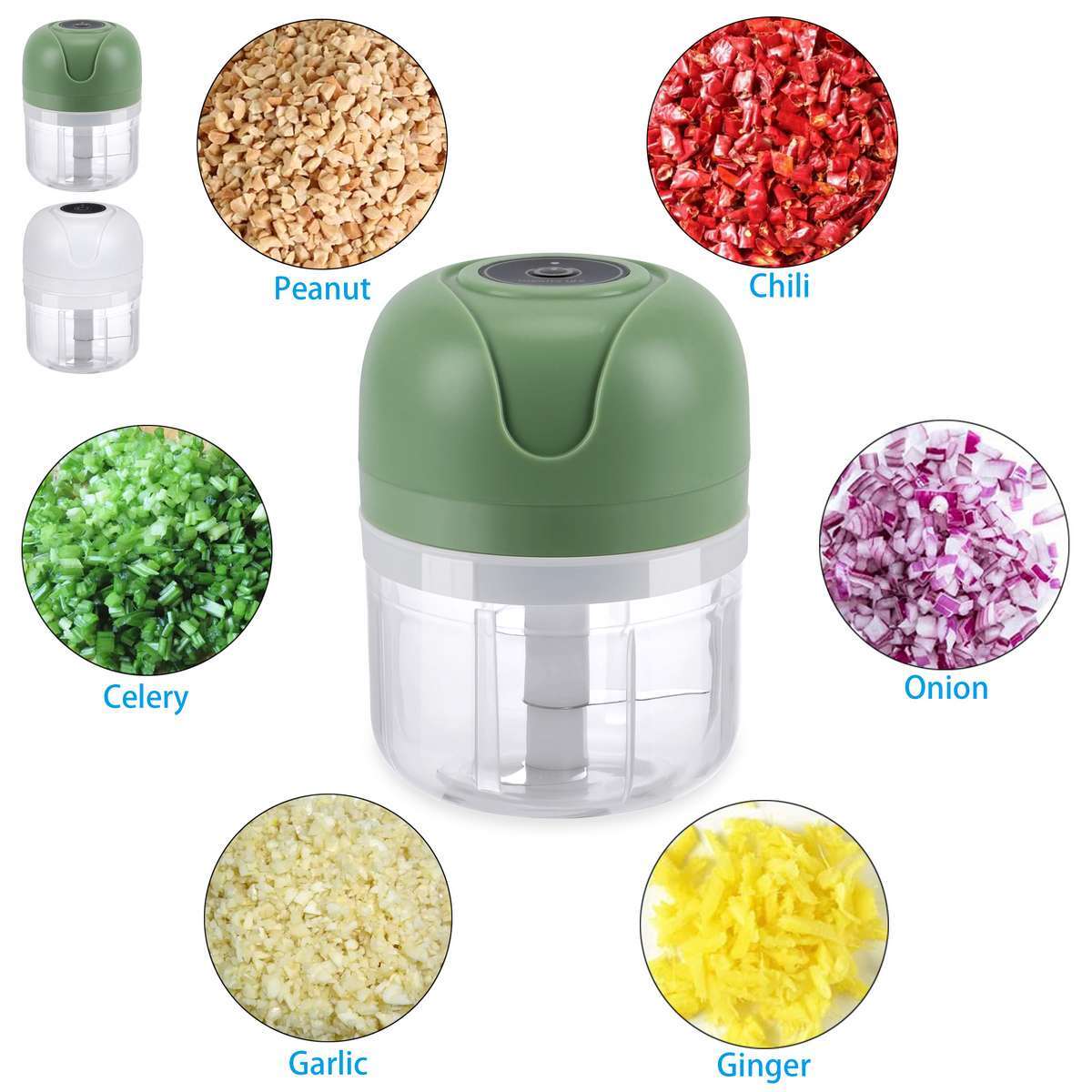 250ML+100ML Mini Electric Garlic Food Chopper Grinder Blender USB Rechargeable