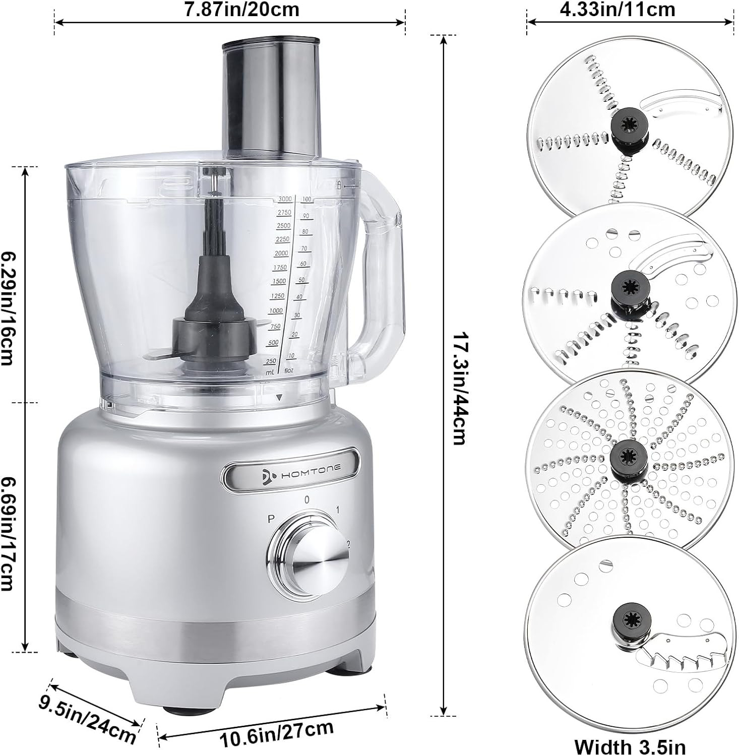 16 Cup Food Processor Large, 9-In-1 Vegetable Chopper with 7 Blades for Shreddin