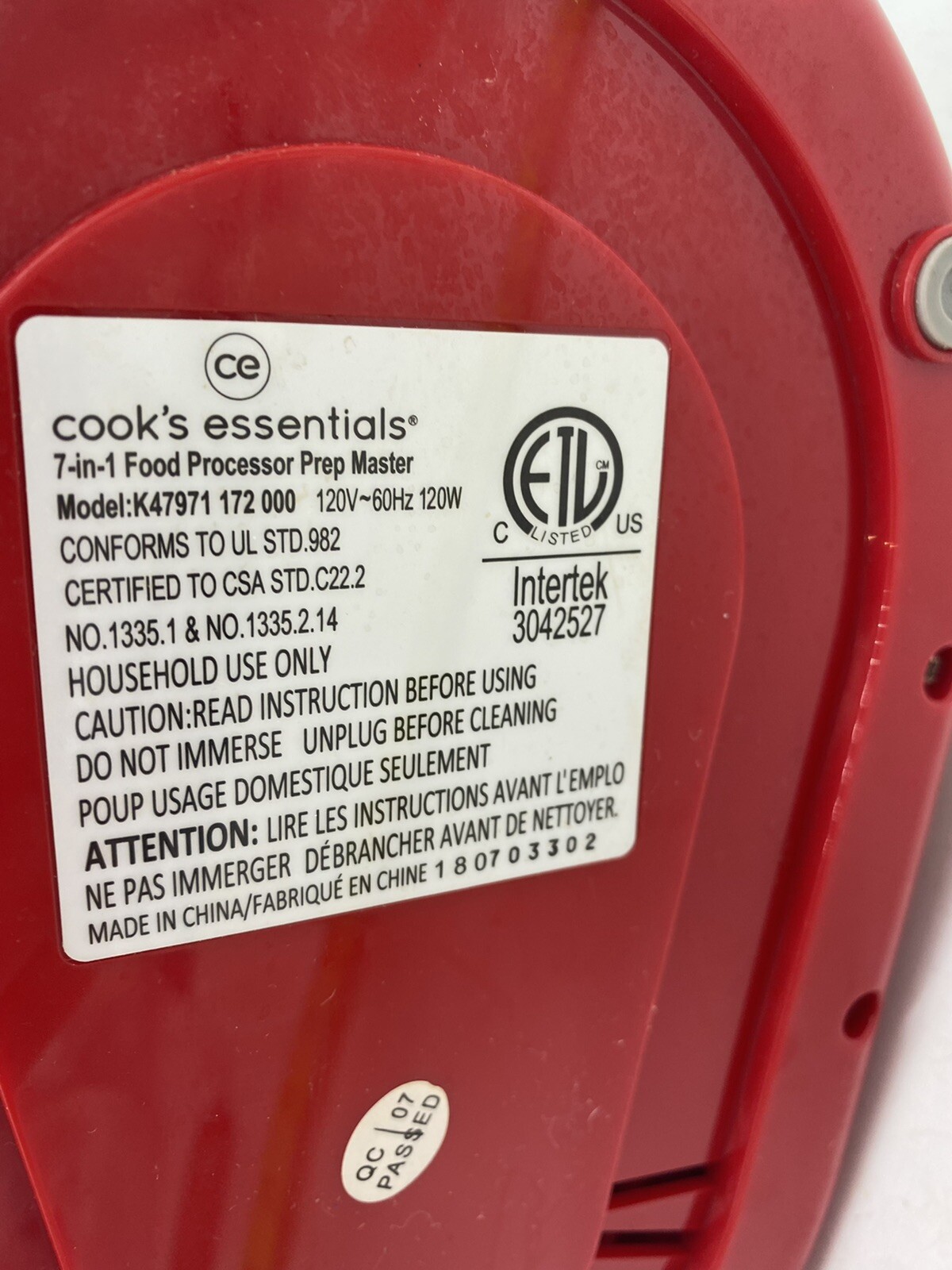 Cooks Essentials 7-In-1 Food Processor Prep Master slice chop grind Red K47971
