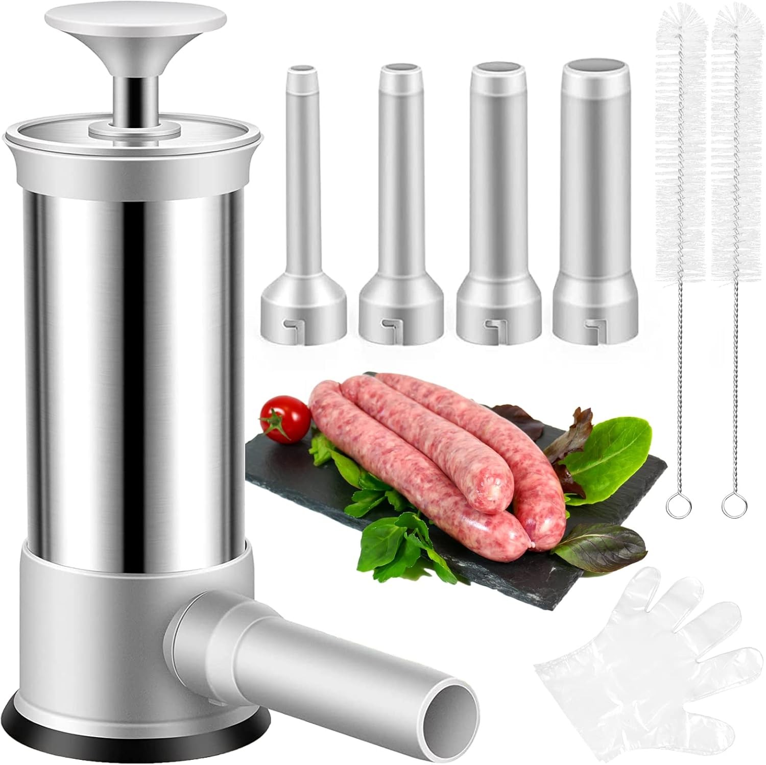 Sausage Stuffer Machine w/4 Stuffing Tubes, Sliver-2.2 LBS Large Capacity
