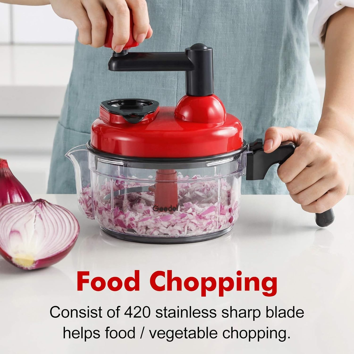 Manual Food Chopper, Vegetable Processor, Easy to Clean Rotary Chopper